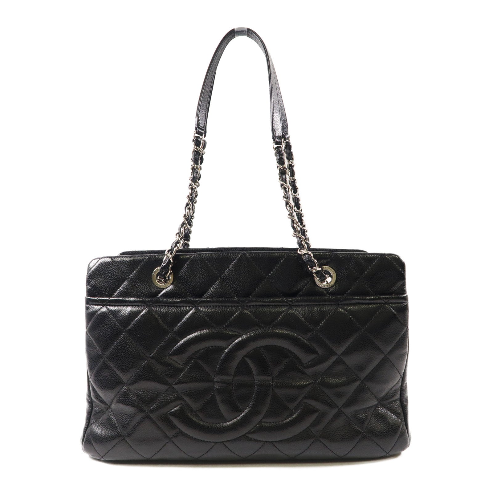 CHANEL 牛皮皮革Chain Shoulder Bag銀扣鏈帶肩背袋黑色
