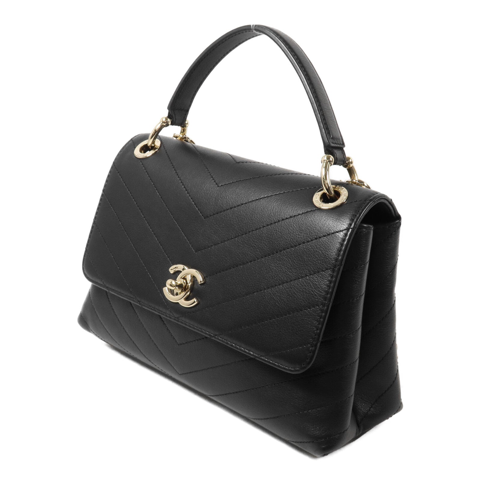 CHANEL 牛皮皮革Top Handler Flap鏈帶手挽肩背兩用袋