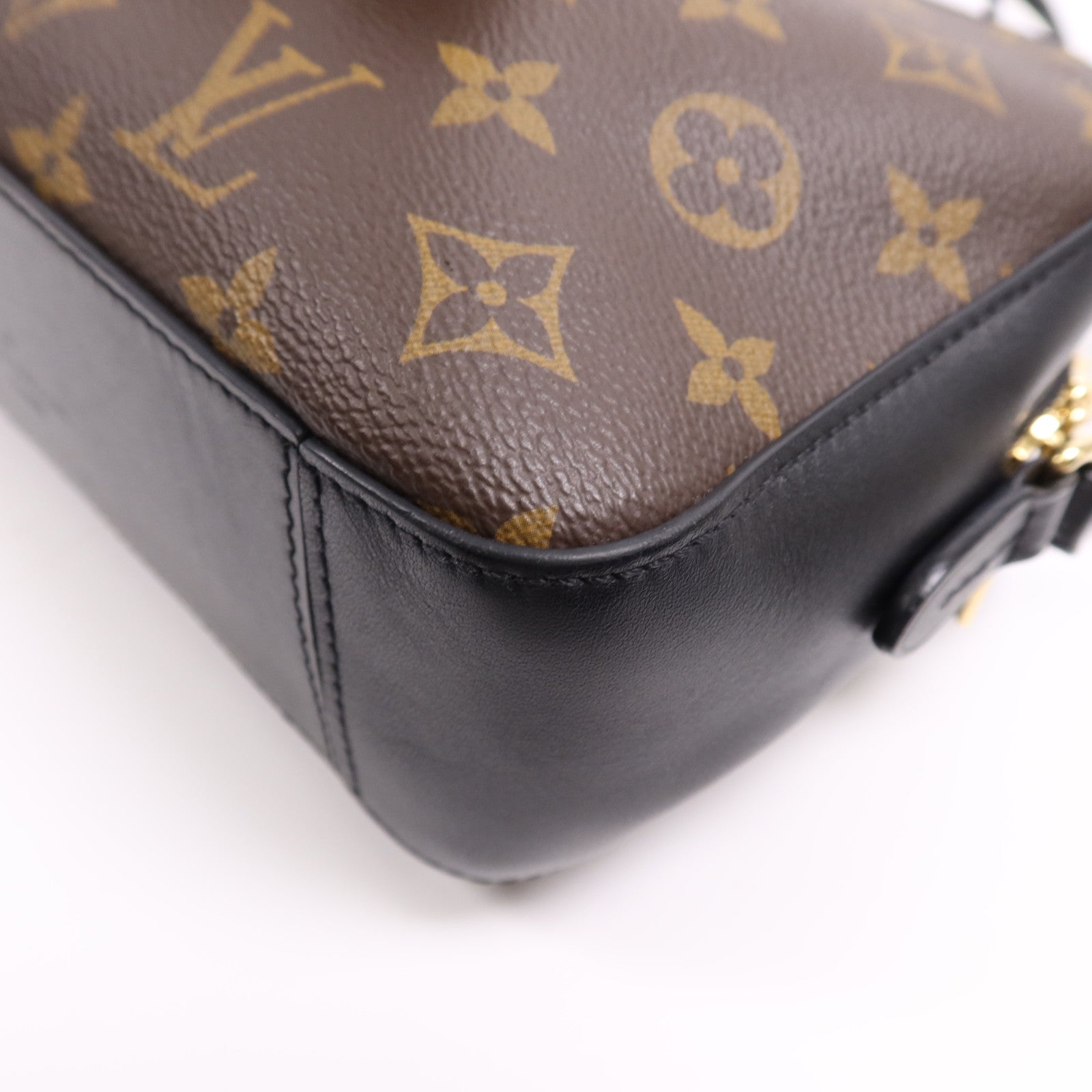 LOUIS VUITTON Monogram Saintonge金扣手挽袋棕色