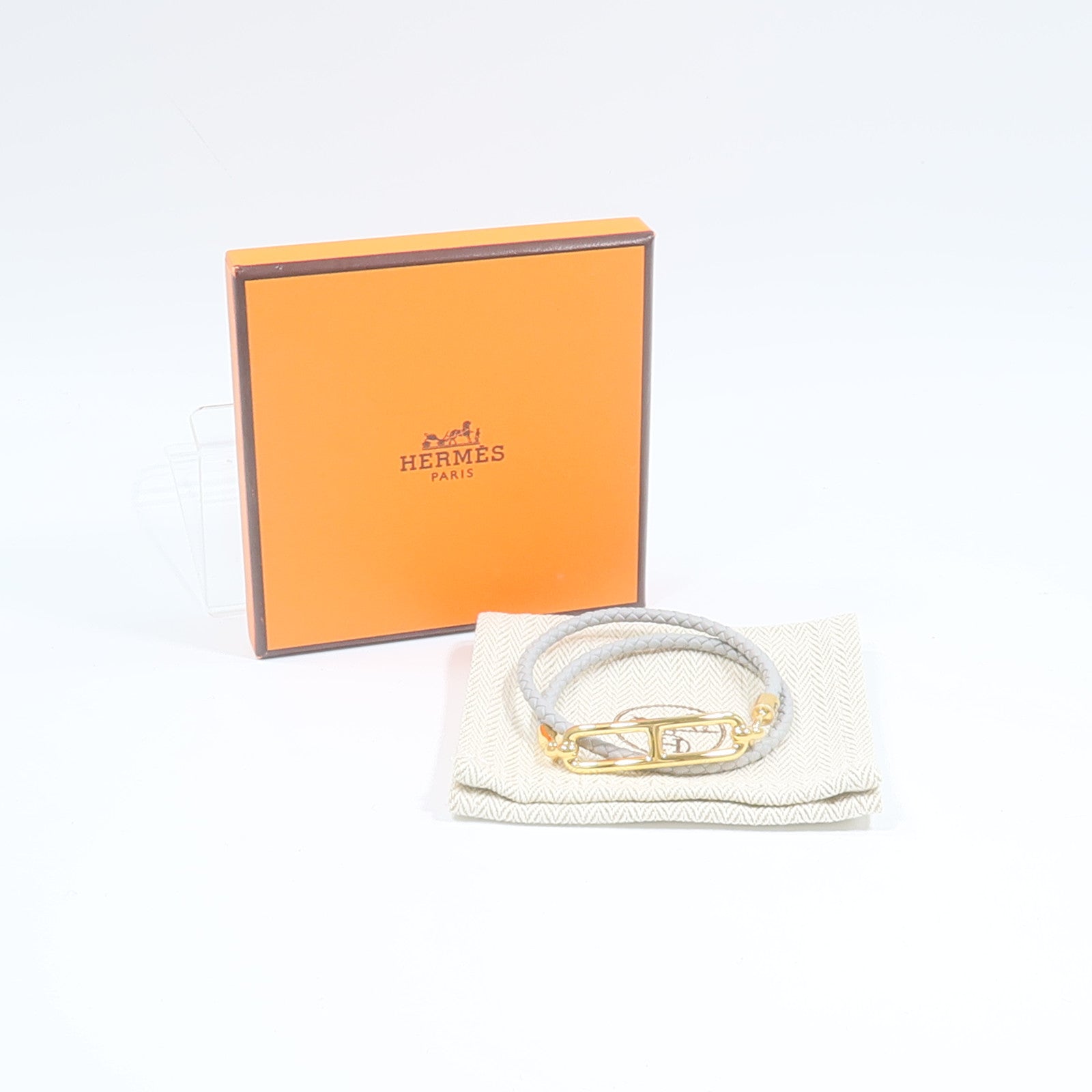 HERMES Swift皮革Roulis Double Tour Bracelet手帶Gris Meyer