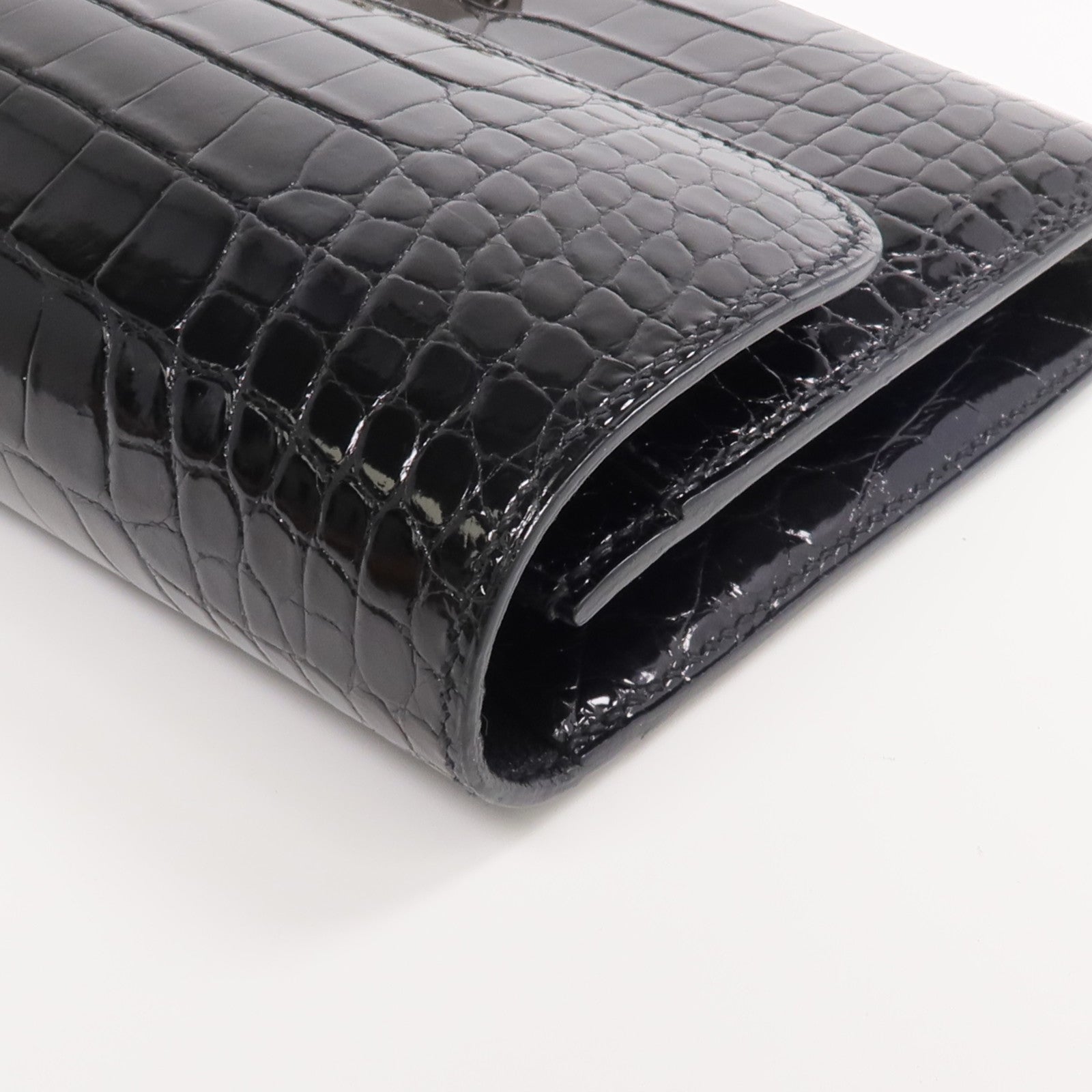 HERMES 【激減優惠】Alligator皮革Constance Long Wallet銀扣長錢包Noir