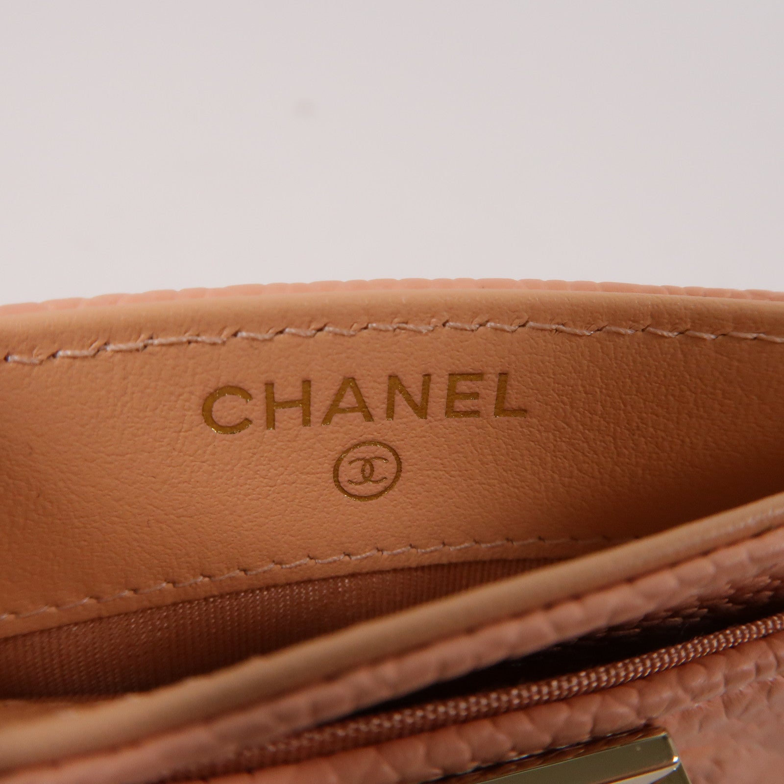 CHANEL 菱格Caviar皮革Boy Card Case金扣卡片套粉紅色