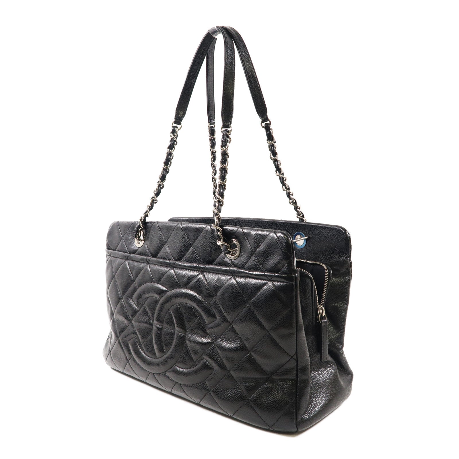 CHANEL 牛皮皮革Chain Shoulder Bag銀扣鏈帶肩背袋黑色