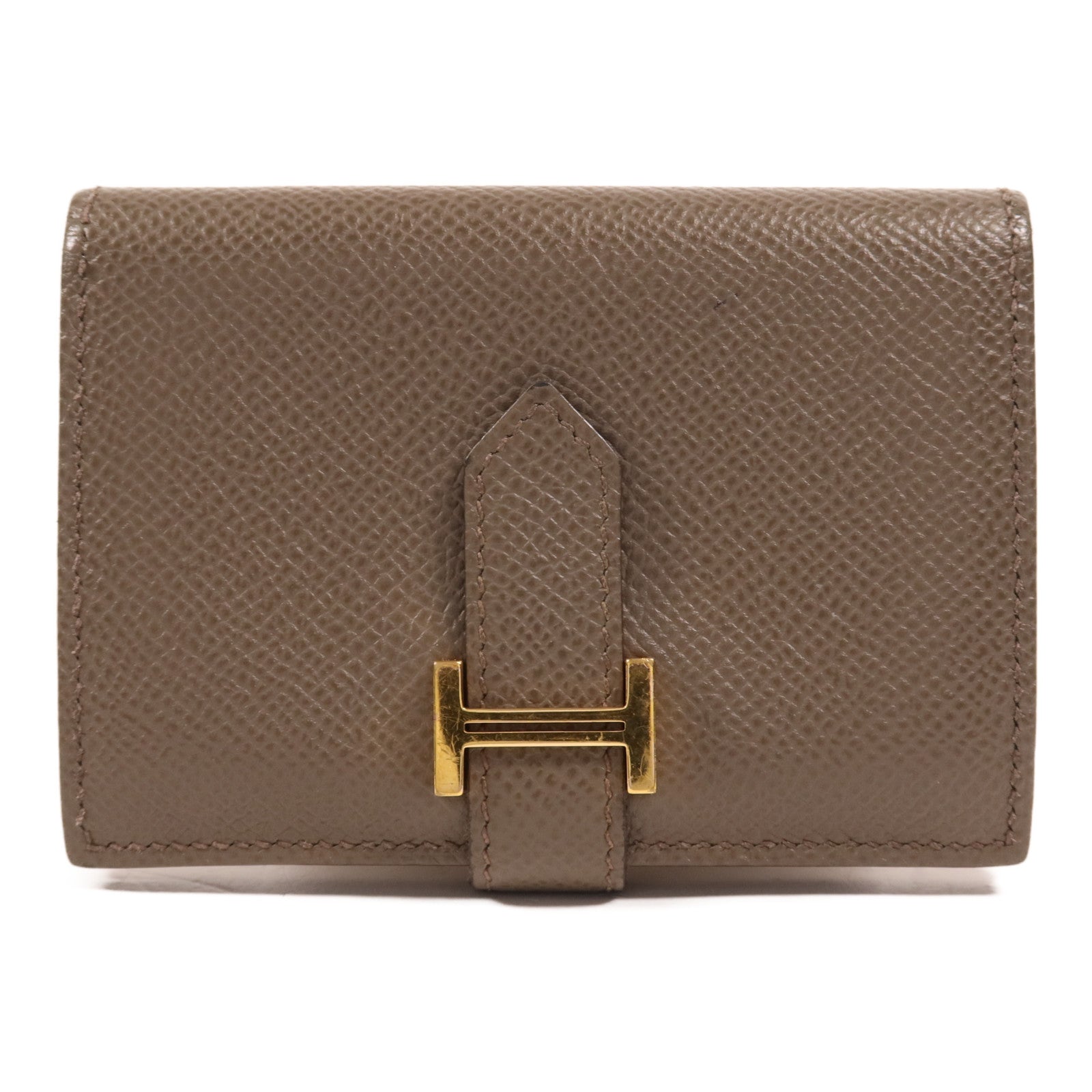 HERMES Epsom皮革Bearn Card Case金扣卡片套Etain