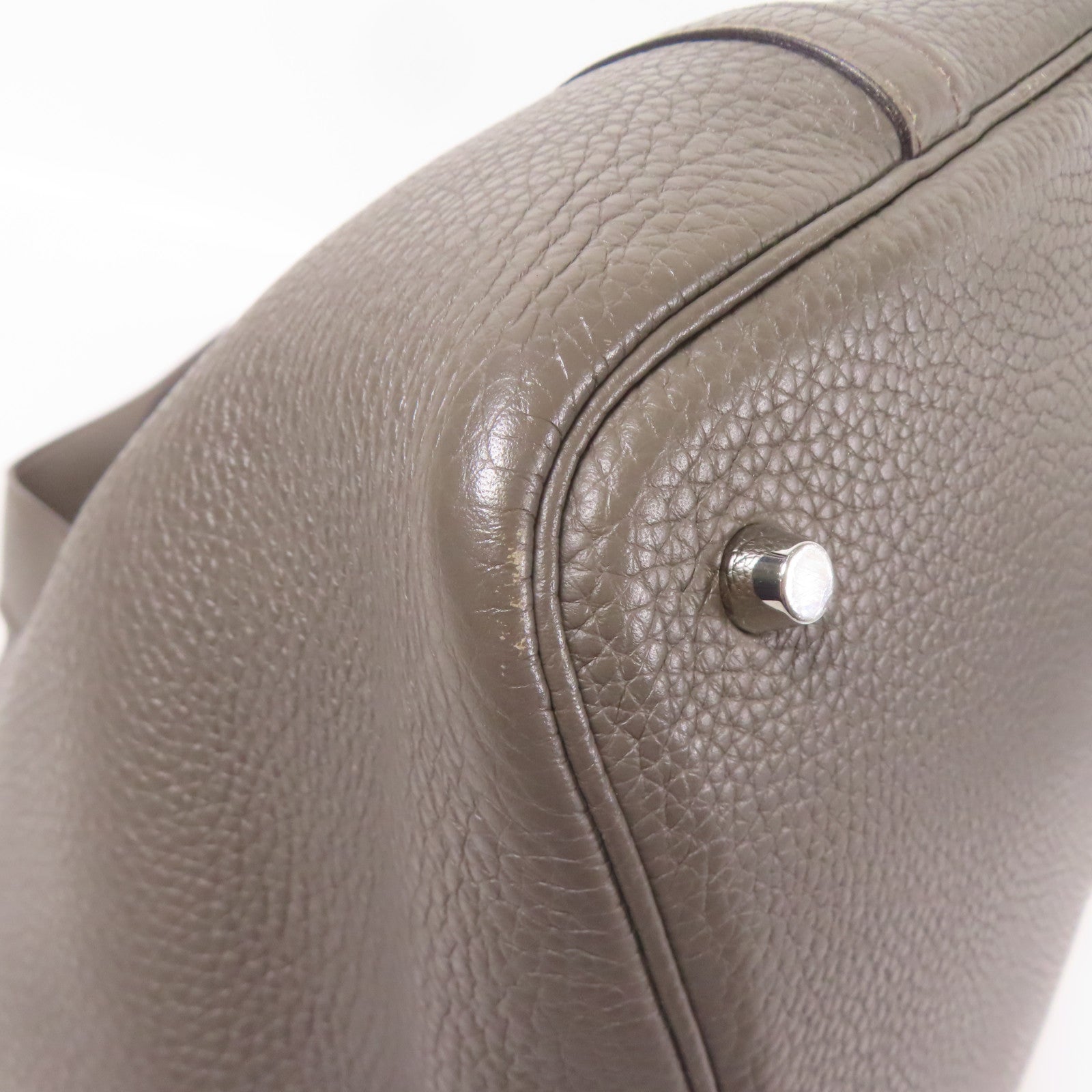 HERMES PHW Picotin MM Hand Bag Clemence Leather Etain