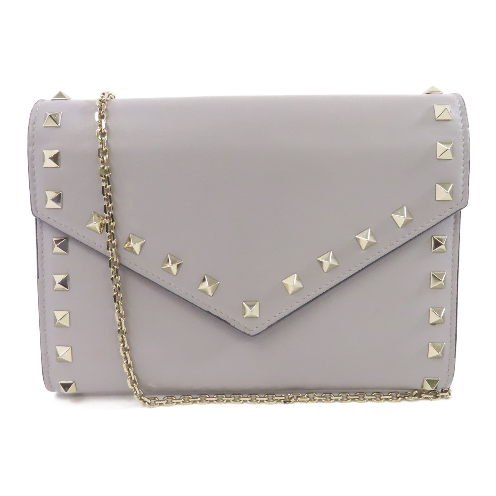 Valentino 【激減優惠】牛皮皮革Chain Shoulder Bag金扣鏈帶肩背袋灰色