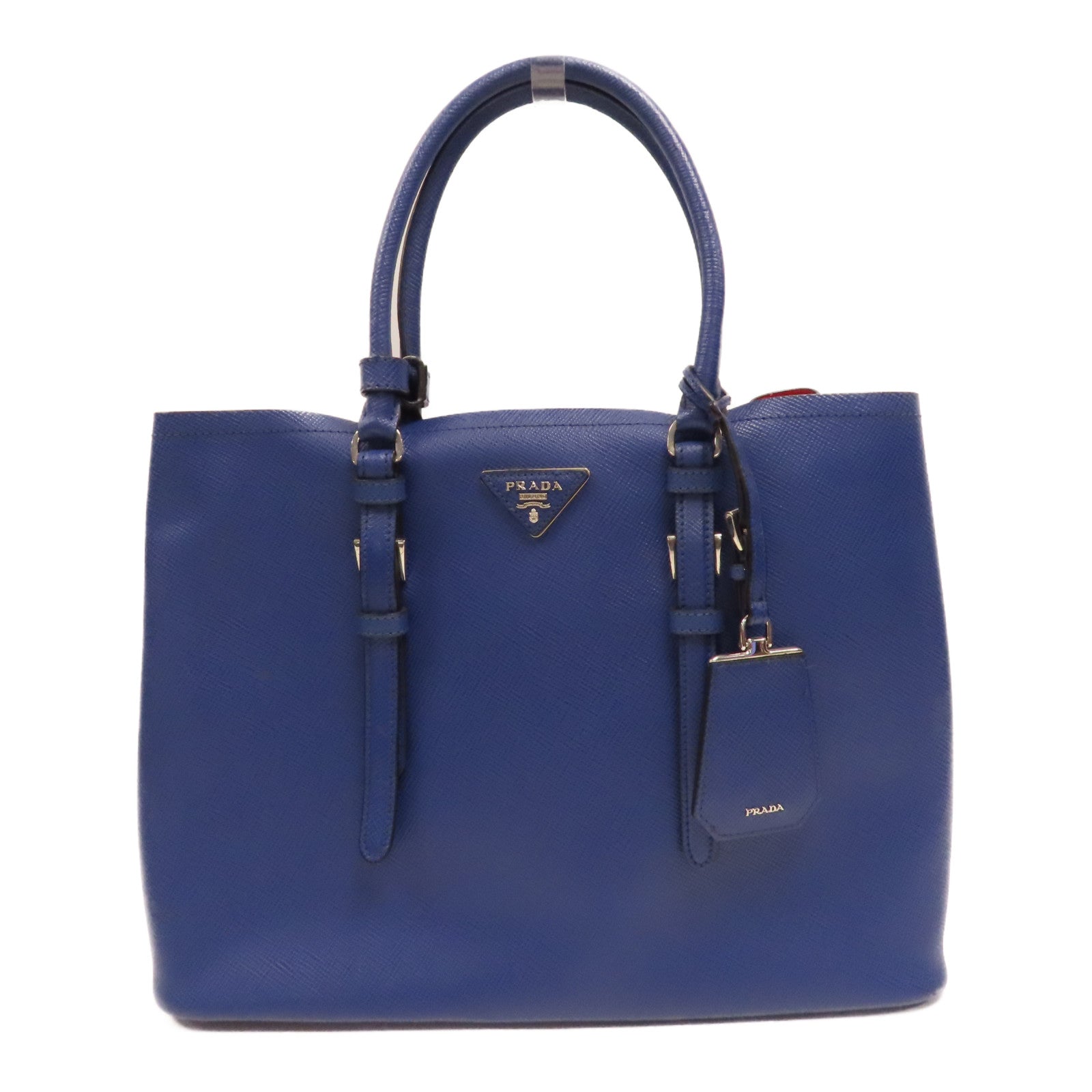 PRADA Saffiano皮革Double銀扣手挽袋藍色