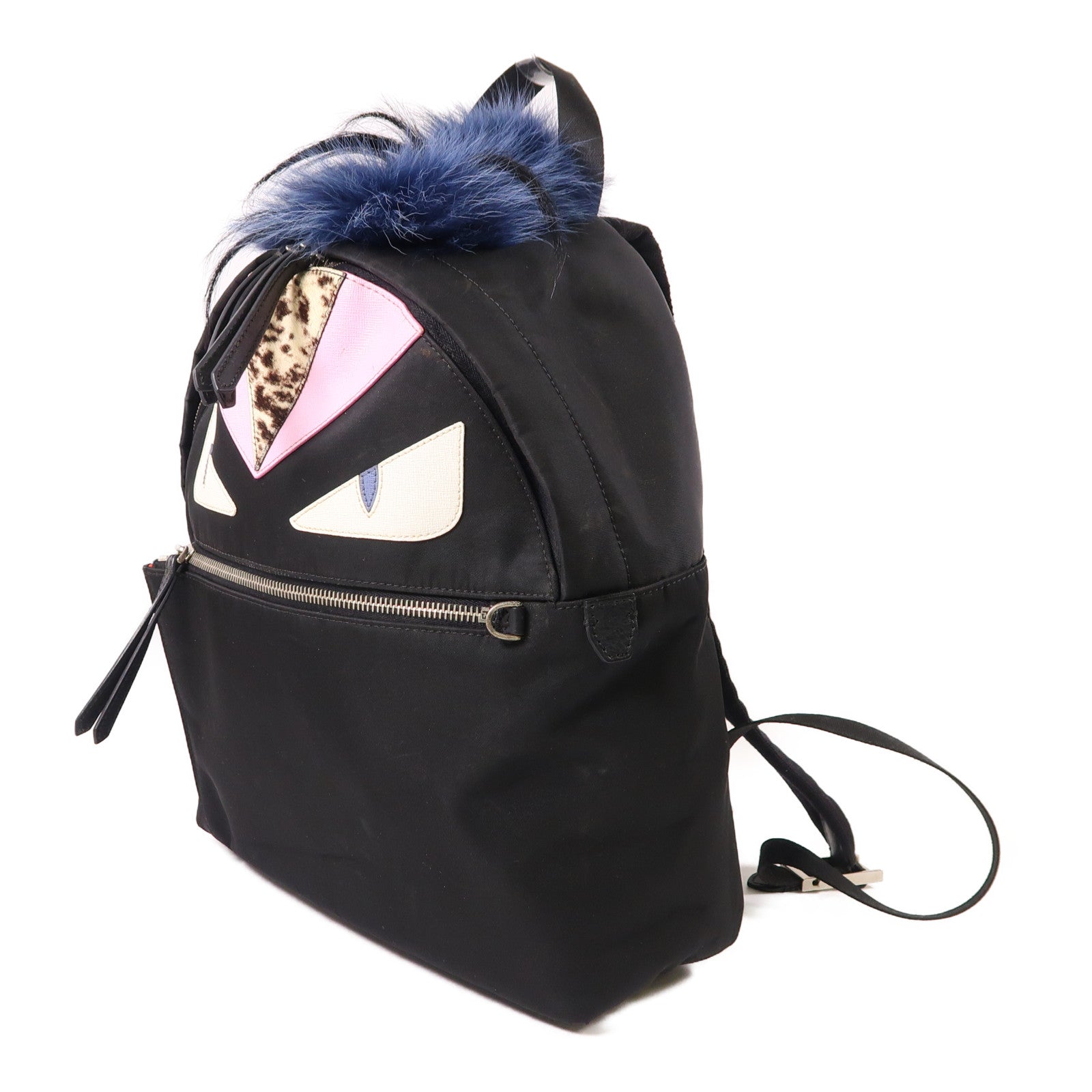 FENDI 尼龍/Fur Moster Backpack銀扣背包