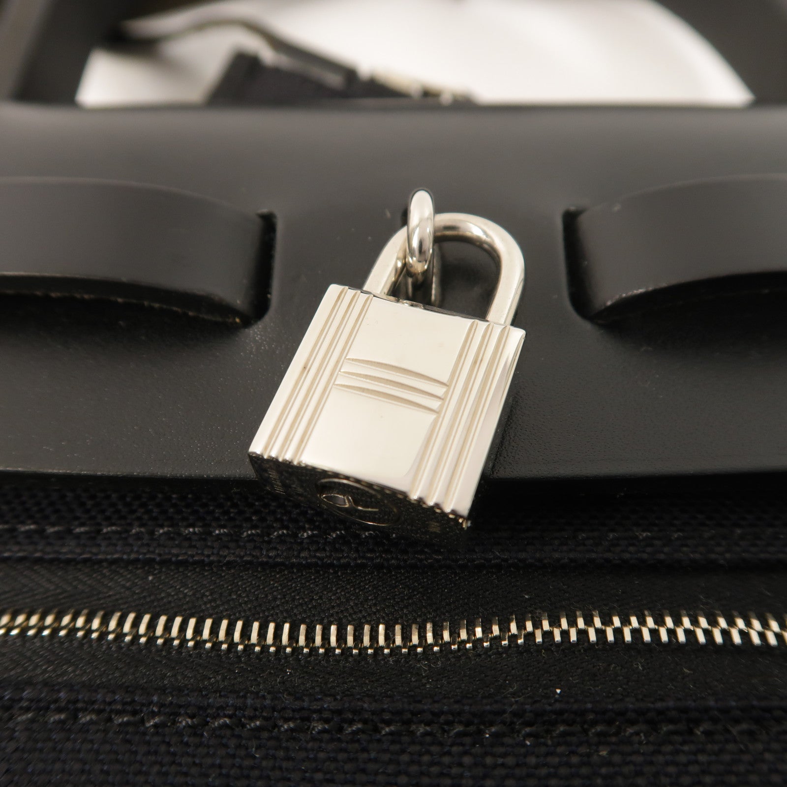 HERMES 帆布牛皮皮革Herbag PM銀扣手挽肩背兩用袋Noir