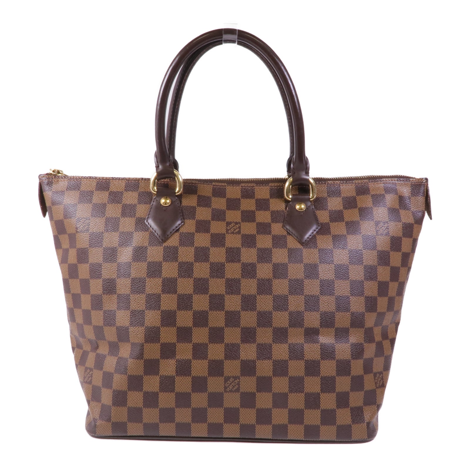 LOUIS VUITTON Damier Saleya MM金扣肩背袋/手挽袋棕色