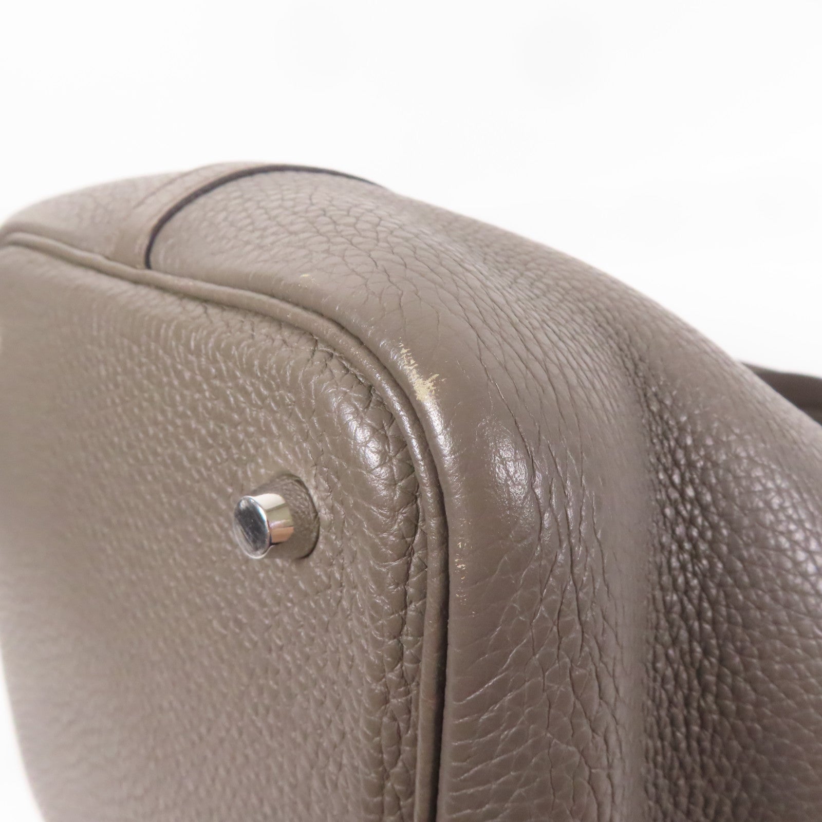 HERMES PHW Picotin MM Hand Bag Clemence Leather Etain