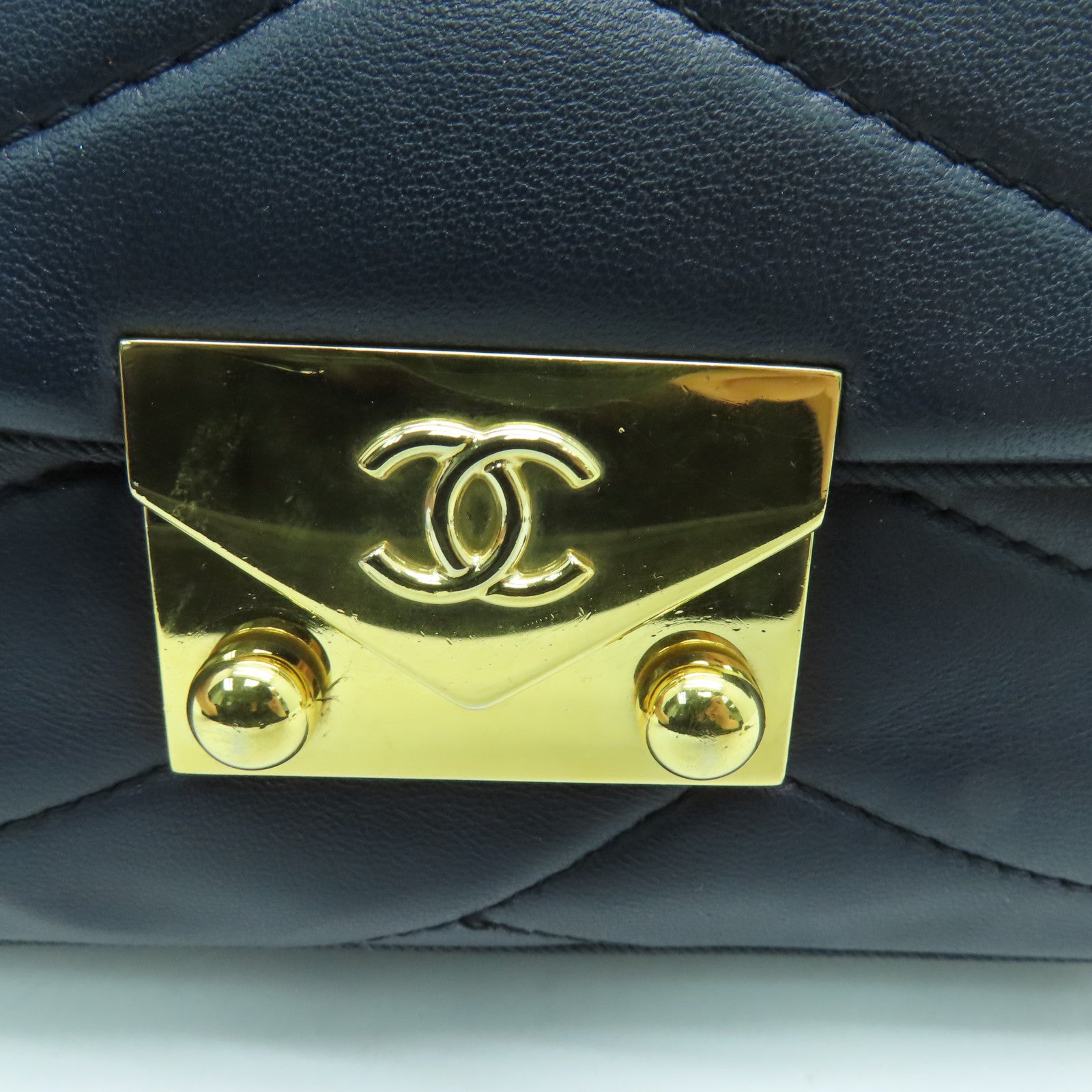 CHANEL 【激減優惠】羊皮皮革Chain Shoulder金扣肩背袋藍色