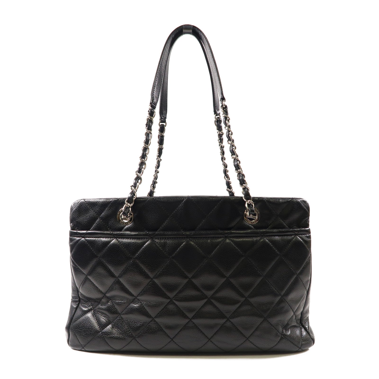 CHANEL 牛皮皮革Chain Shoulder Bag銀扣鏈帶肩背袋黑色