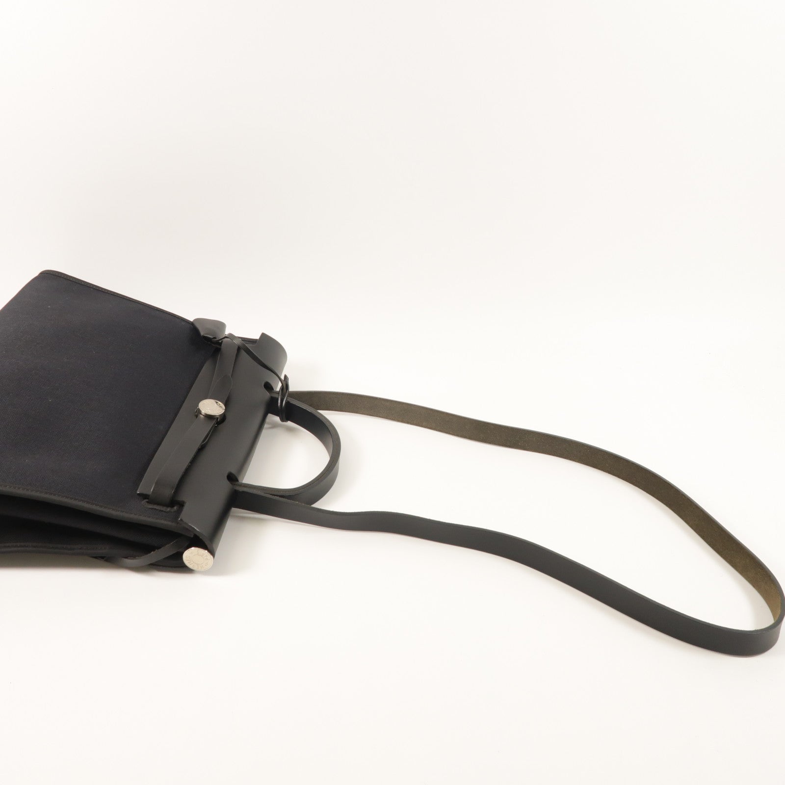 HERMES 帆布牛皮皮革Herbag PM銀扣手挽肩背兩用袋Noir