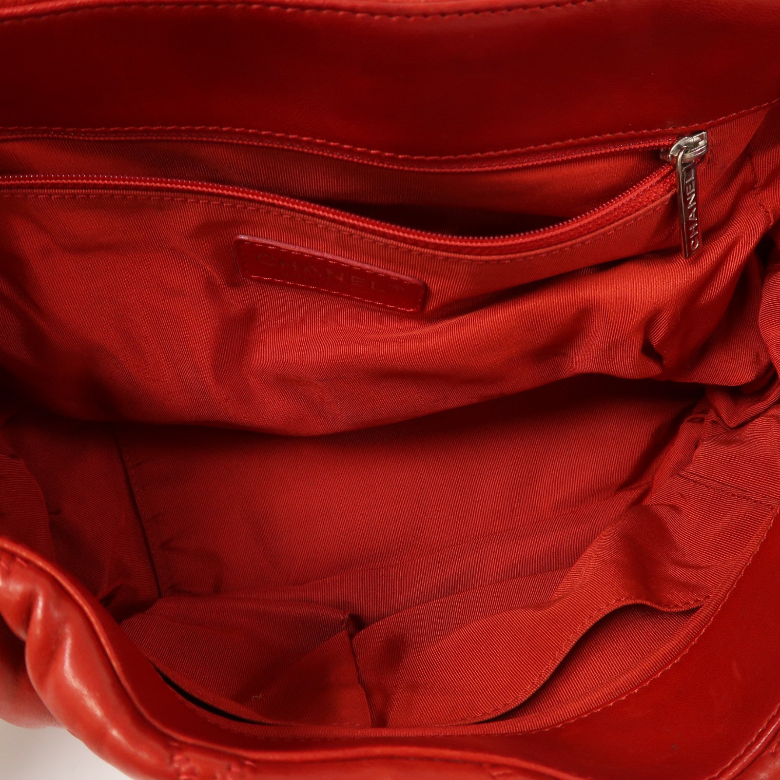 CHANEL 菱格牛皮皮革Shoulder Bag銀扣鏈帶肩背袋紅色