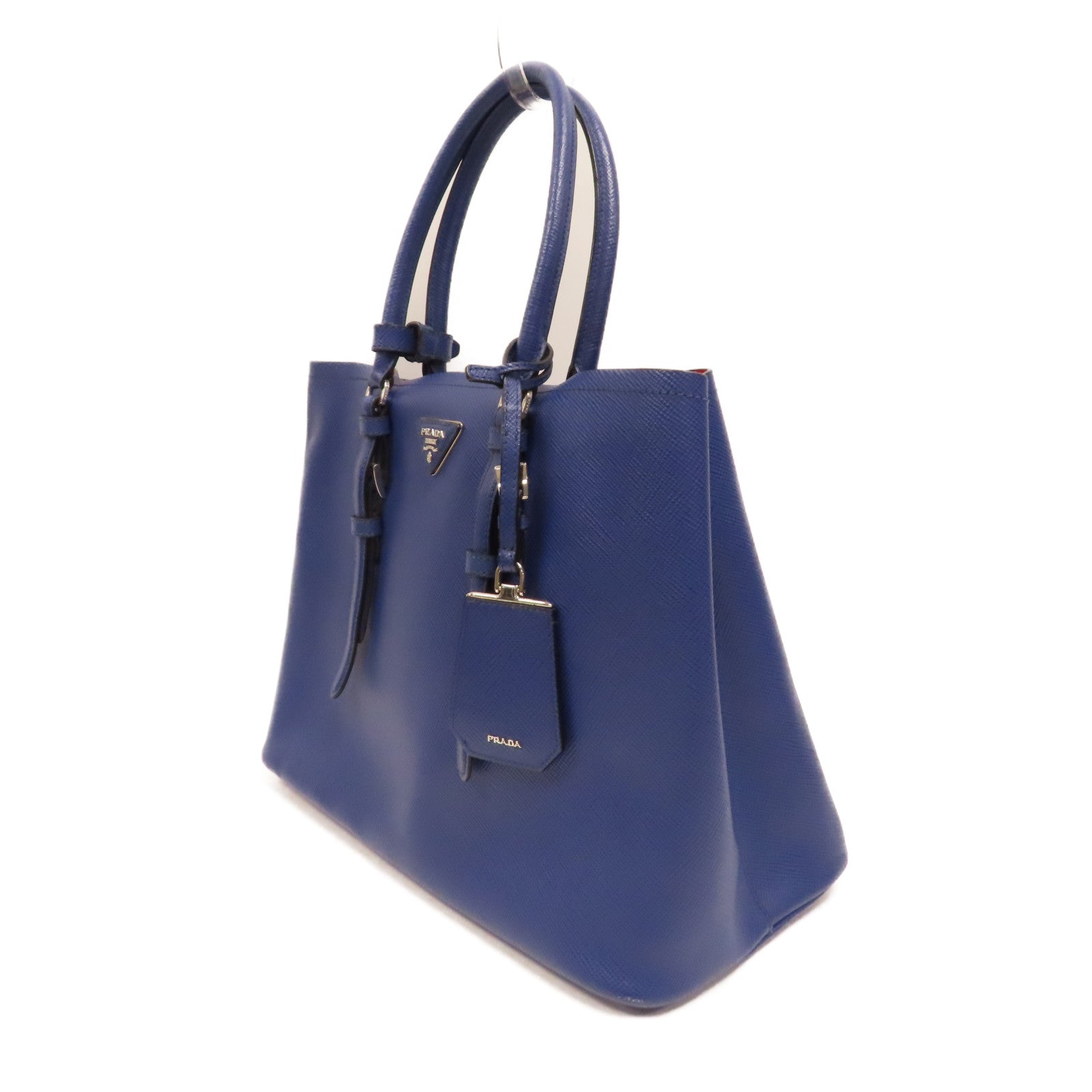 PRADA Saffiano皮革Double銀扣手挽袋藍色
