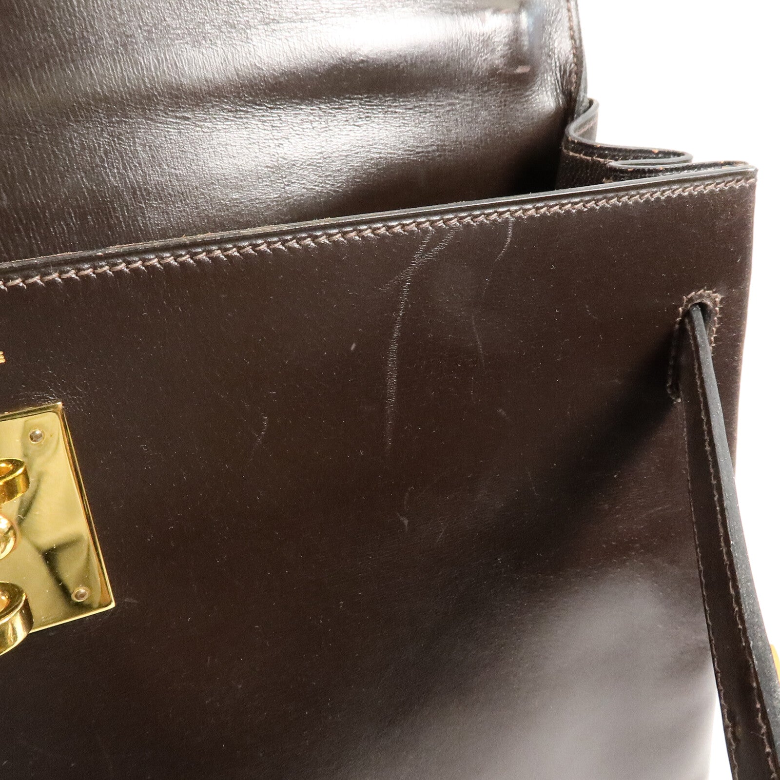 HERMES Box Calf皮革Kelly 32手挽肩背兩用袋Brown