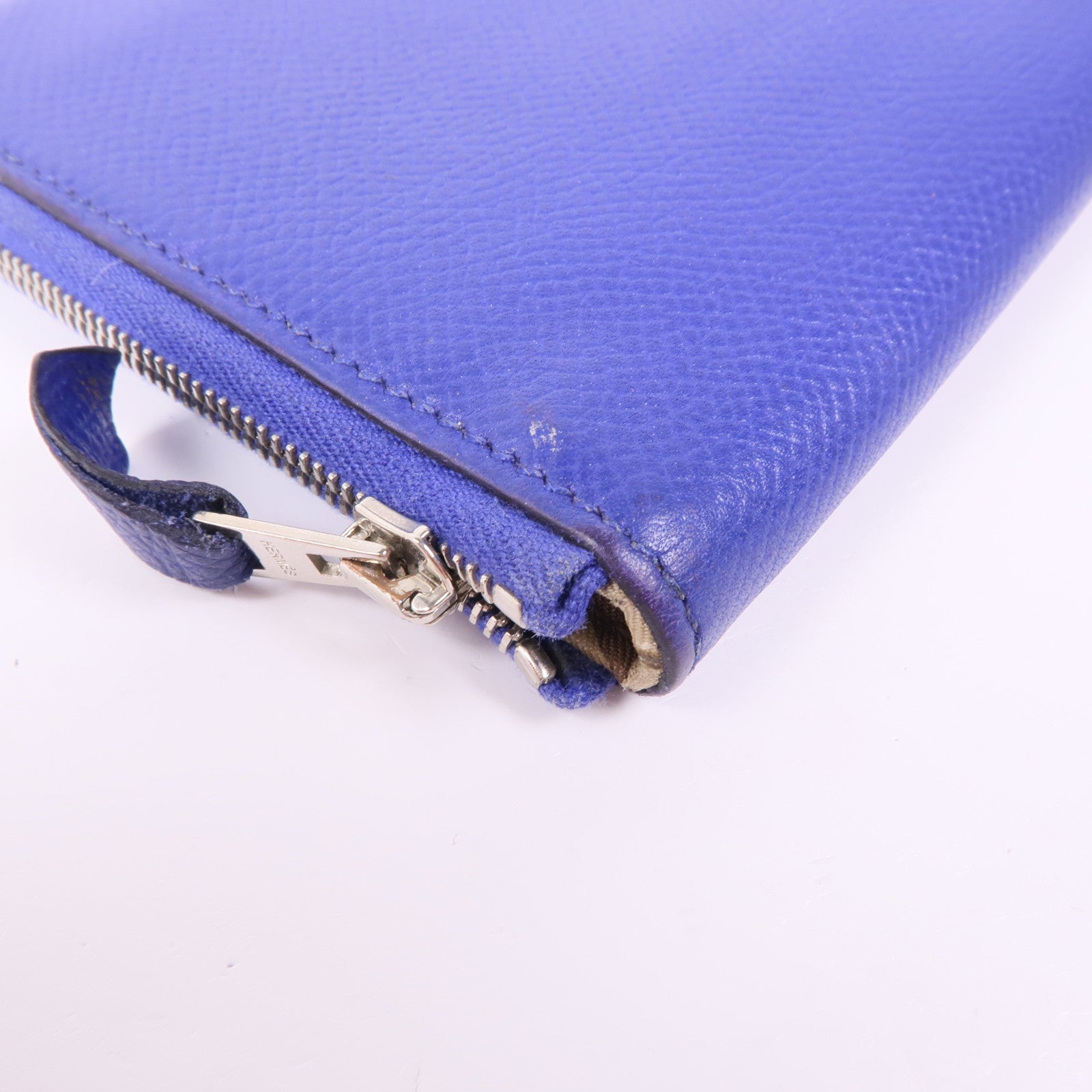 HERMES Epsom皮革Silk In Wallet銀扣長錢包Bleu Electrique