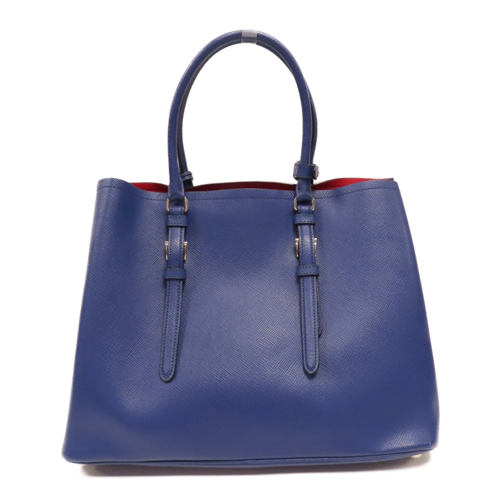 PRADA Saffiano皮革Double銀扣手挽袋藍色