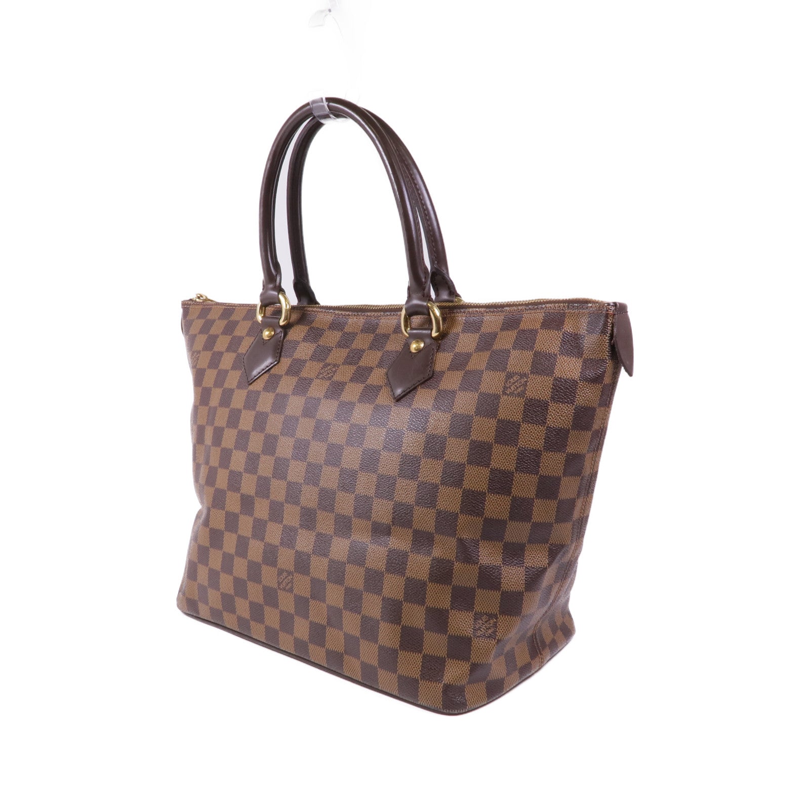 LOUIS VUITTON Damier Saleya MM金扣肩背袋/手挽袋棕色