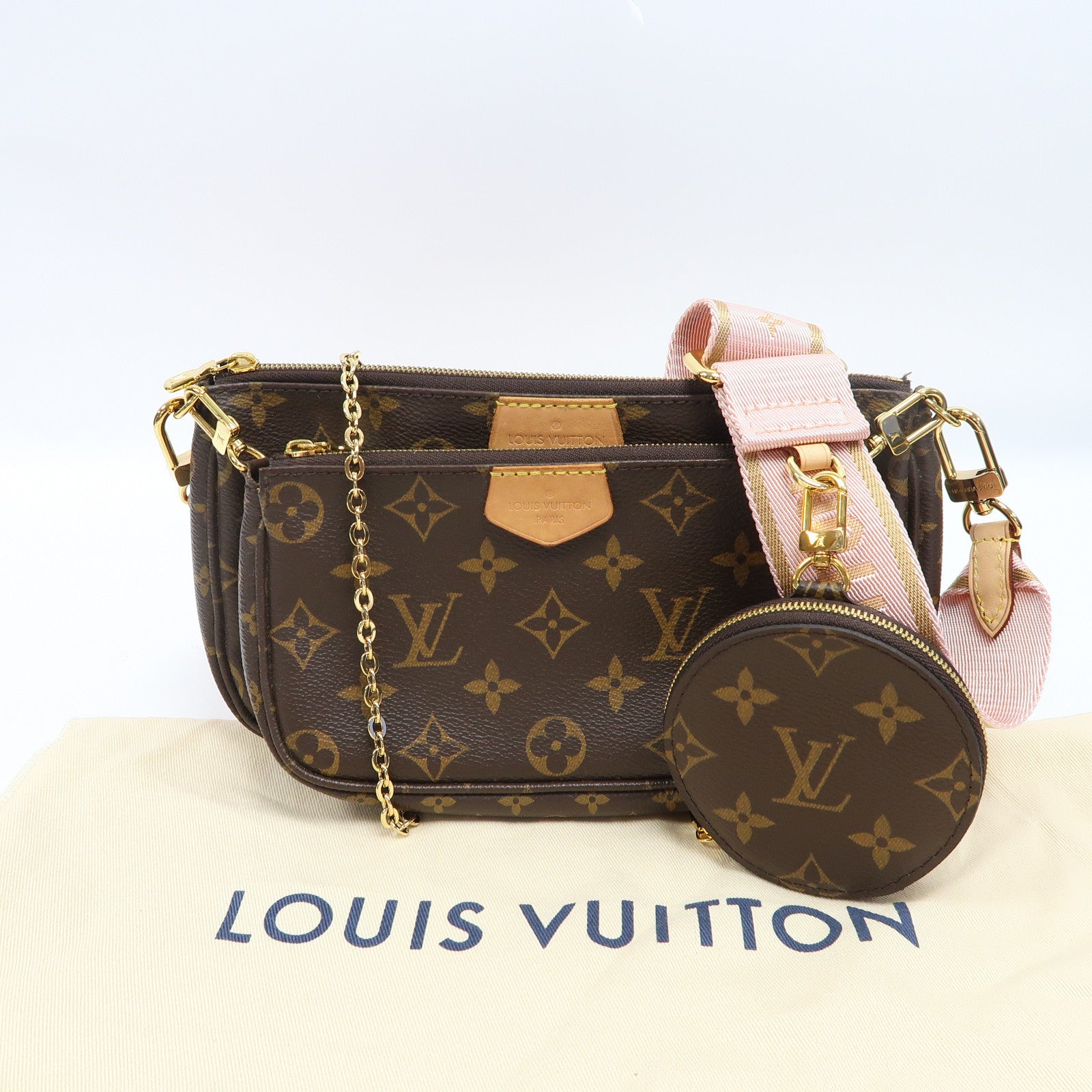 LOUIS VUITTON Monogram Multi Pochette Accessoires金扣手挽肩背兩用袋啡色