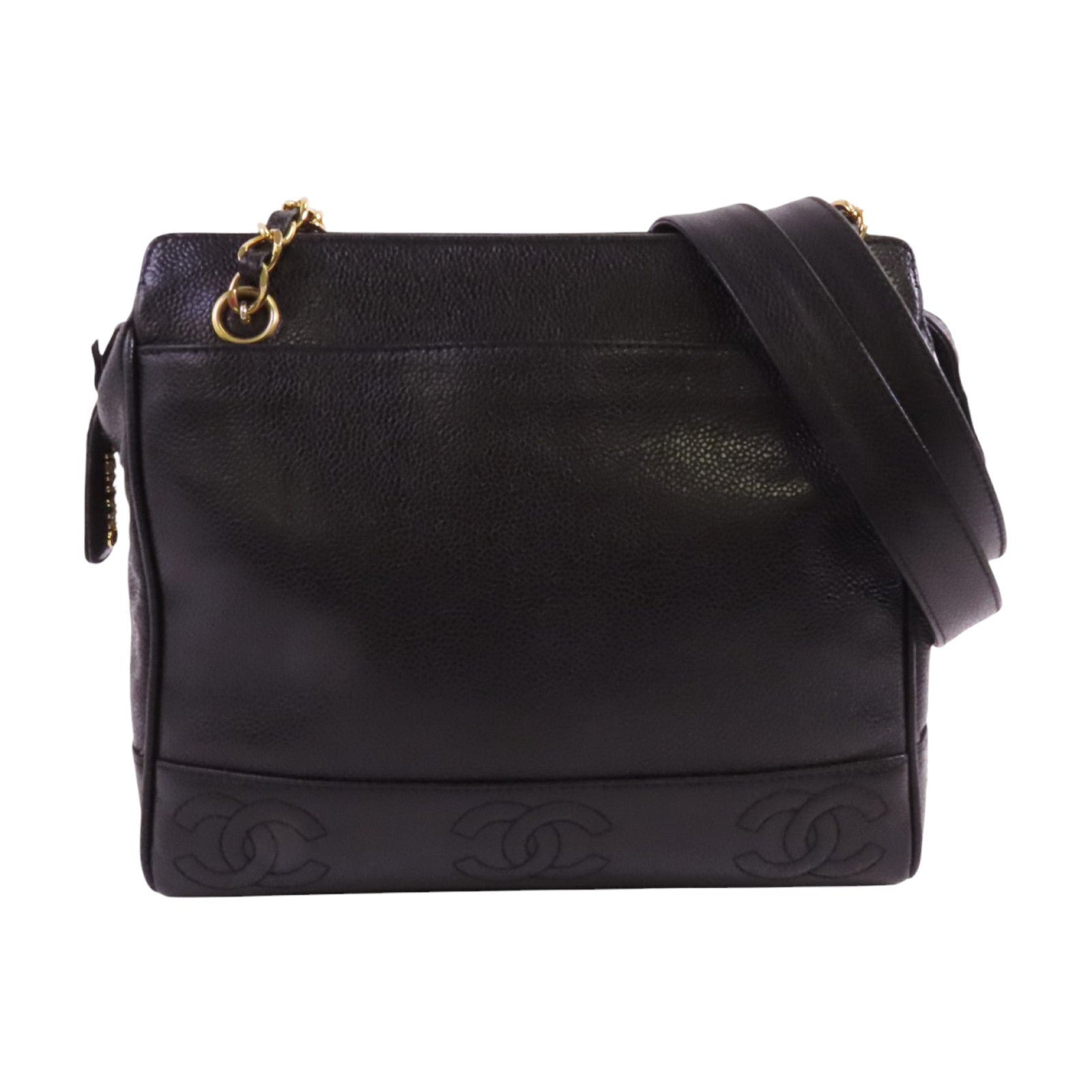 CHANEL 牛皮皮革Vintage Tote Bag金扣鏈帶肩背袋