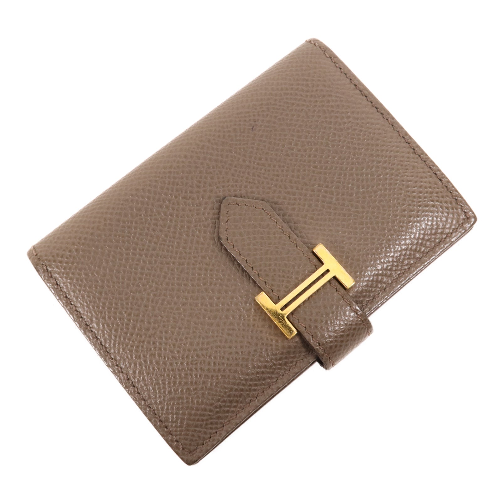 HERMES Epsom皮革Bearn Card Case金扣卡片套Etain