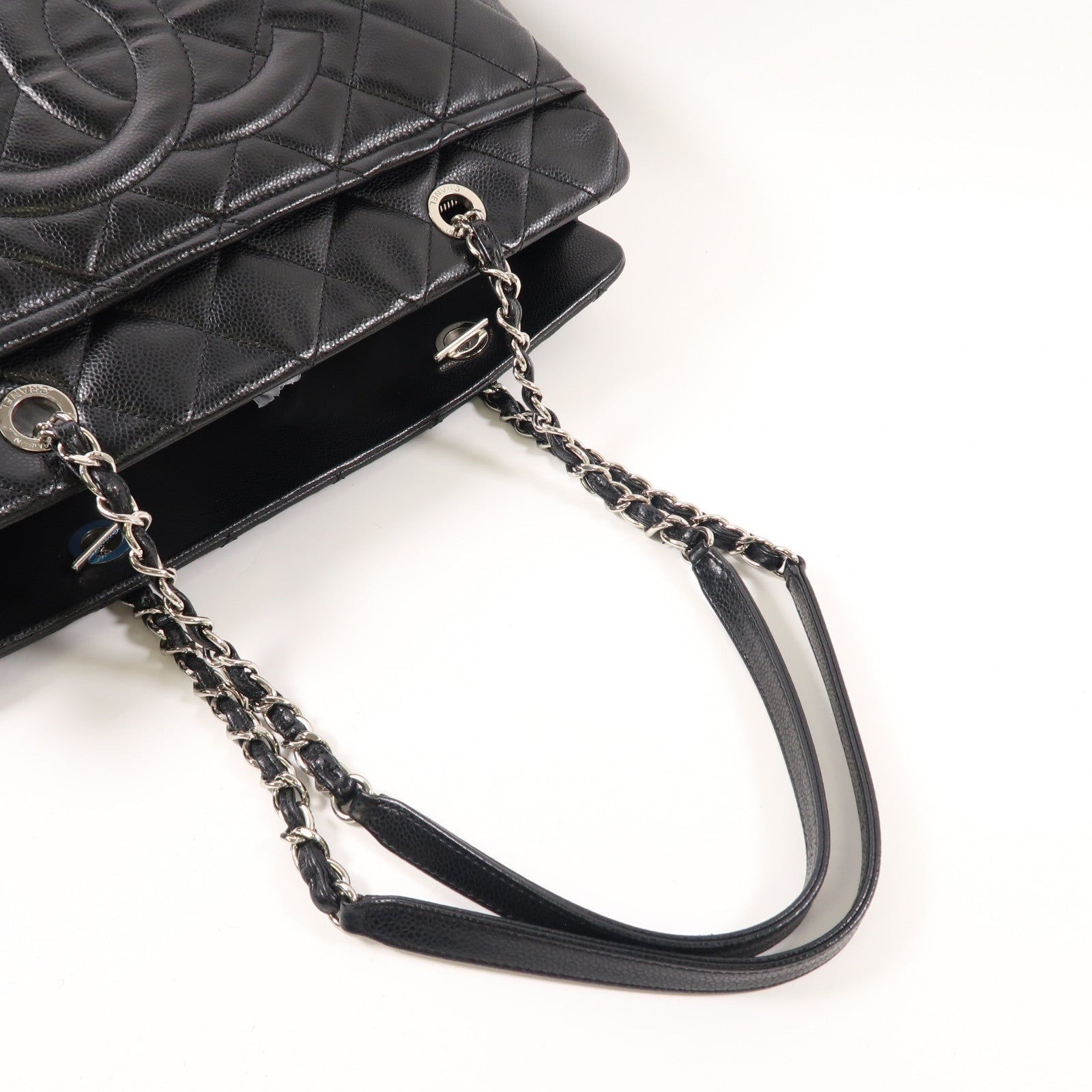 CHANEL 牛皮皮革Chain Shoulder Bag銀扣鏈帶肩背袋黑色