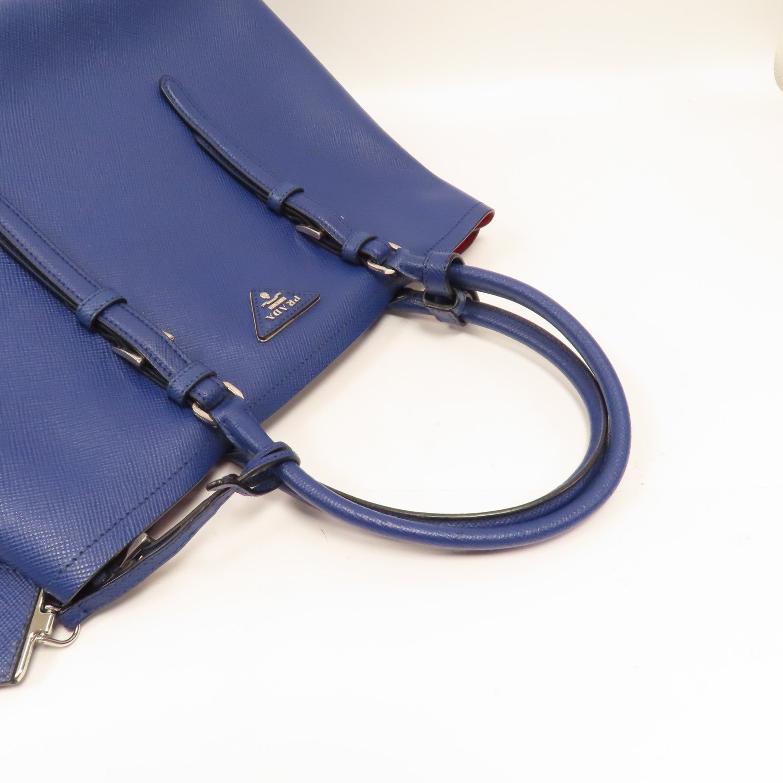 PRADA Saffiano皮革Double銀扣手挽袋藍色
