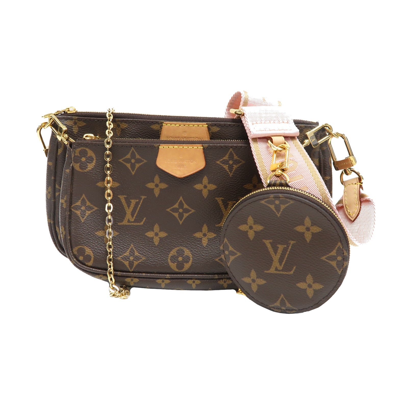 LOUIS VUITTON Monogram Multi Pochette Accessoires金扣手挽肩背兩用袋啡色