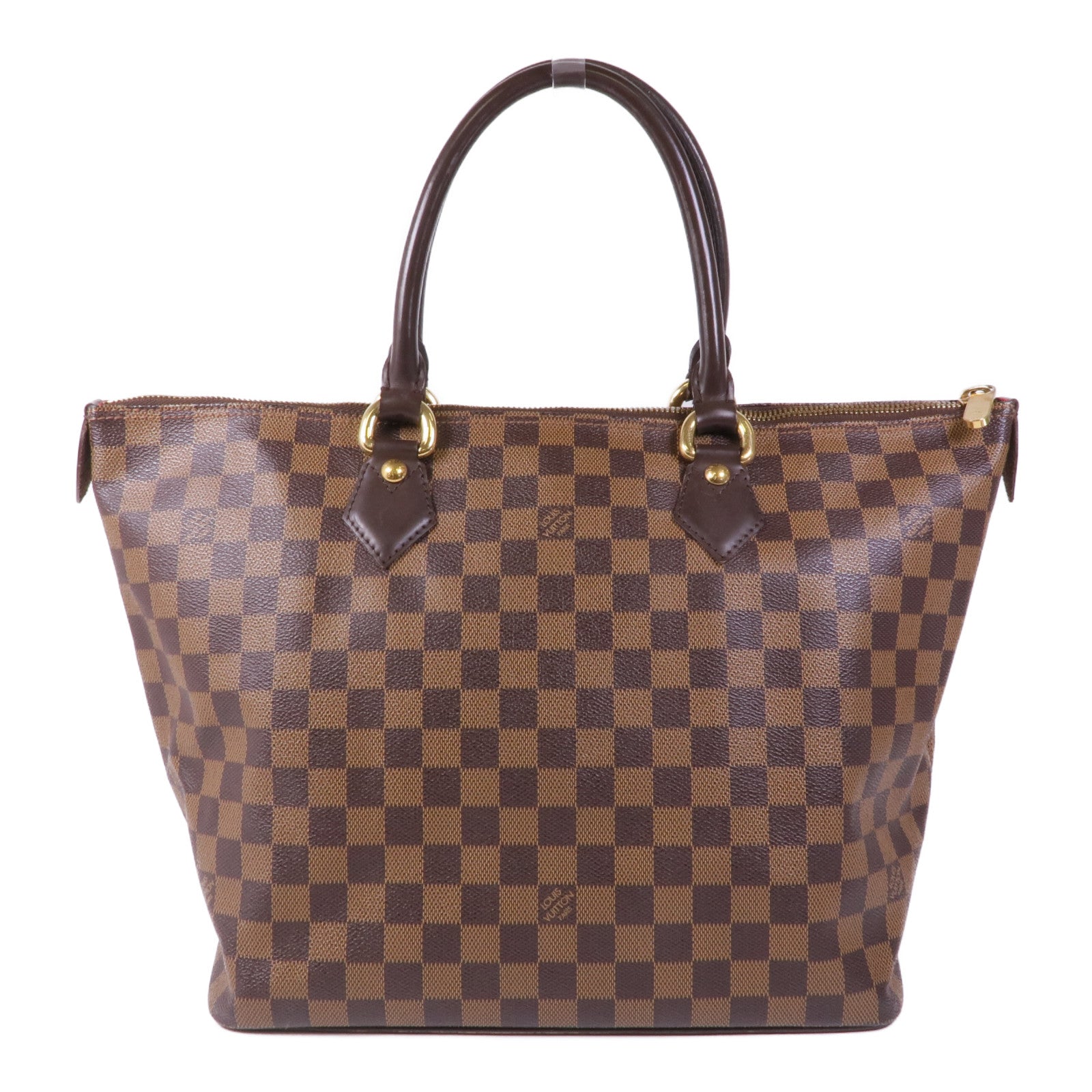 LOUIS VUITTON Damier Saleya MM金扣肩背袋/手挽袋棕色