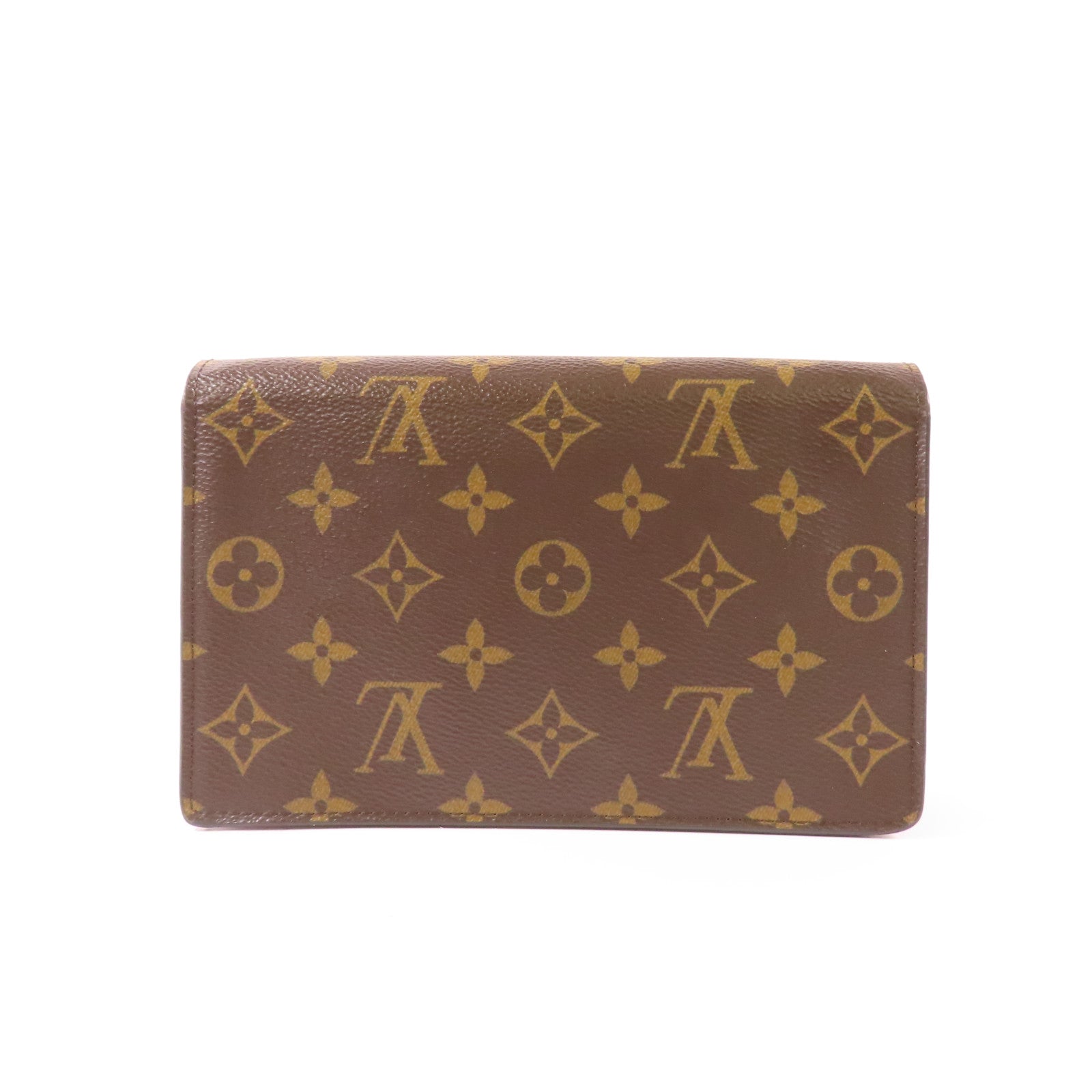 LOUIS VUITTON Monogram Portefeuille Flore金扣鏈帶肩背袋棕色/紅色