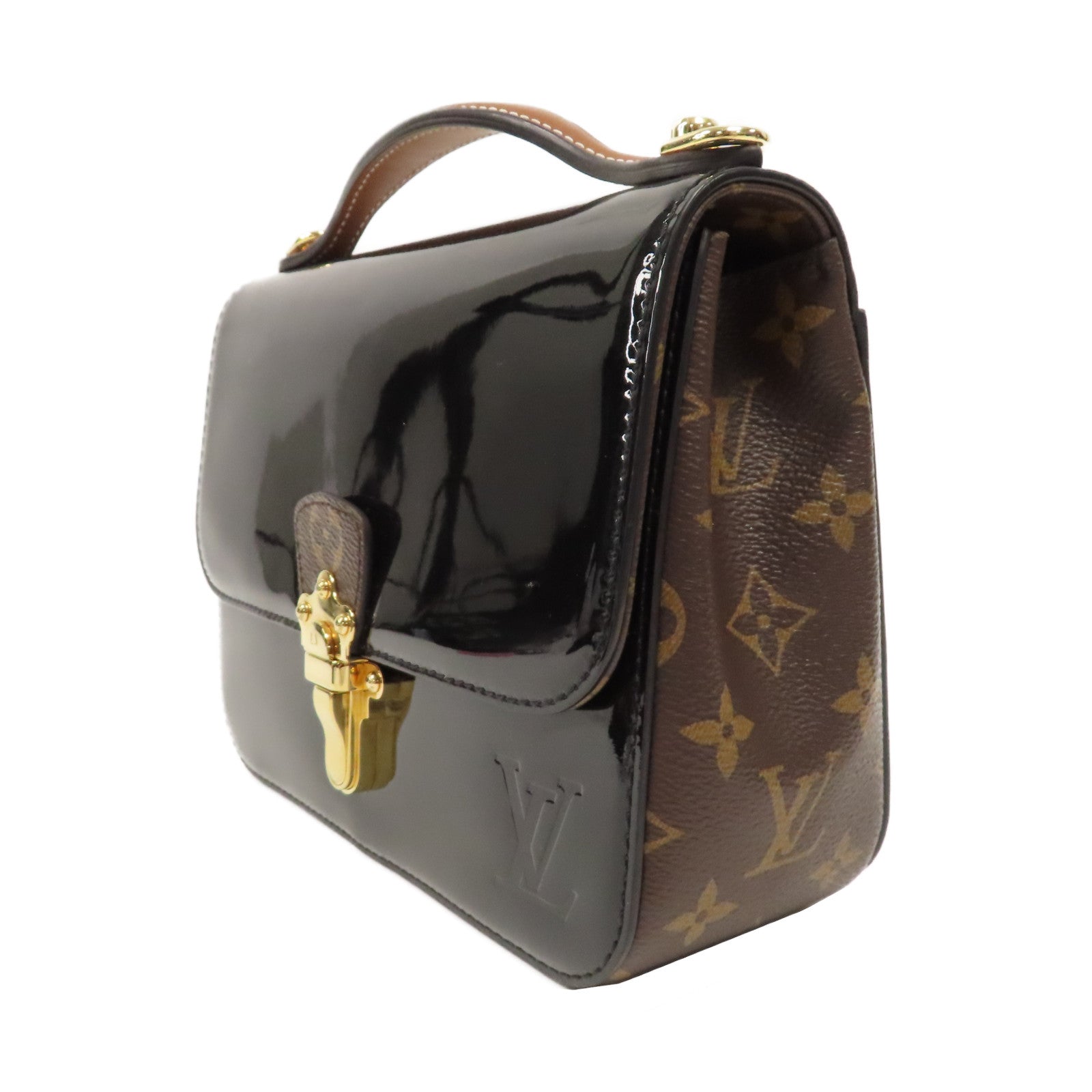 LOUIS VUITTON Monogram Vernis Cherrywood BB金扣手挽肩背兩用袋黑色/啡色