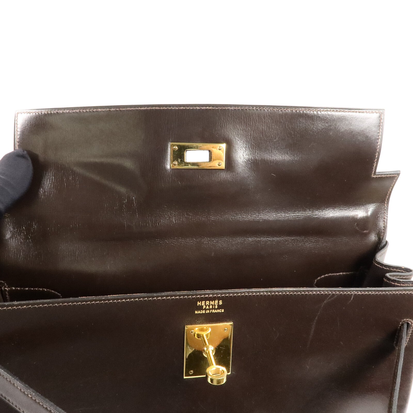 HERMES Box Calf皮革Kelly 32手挽肩背兩用袋Brown