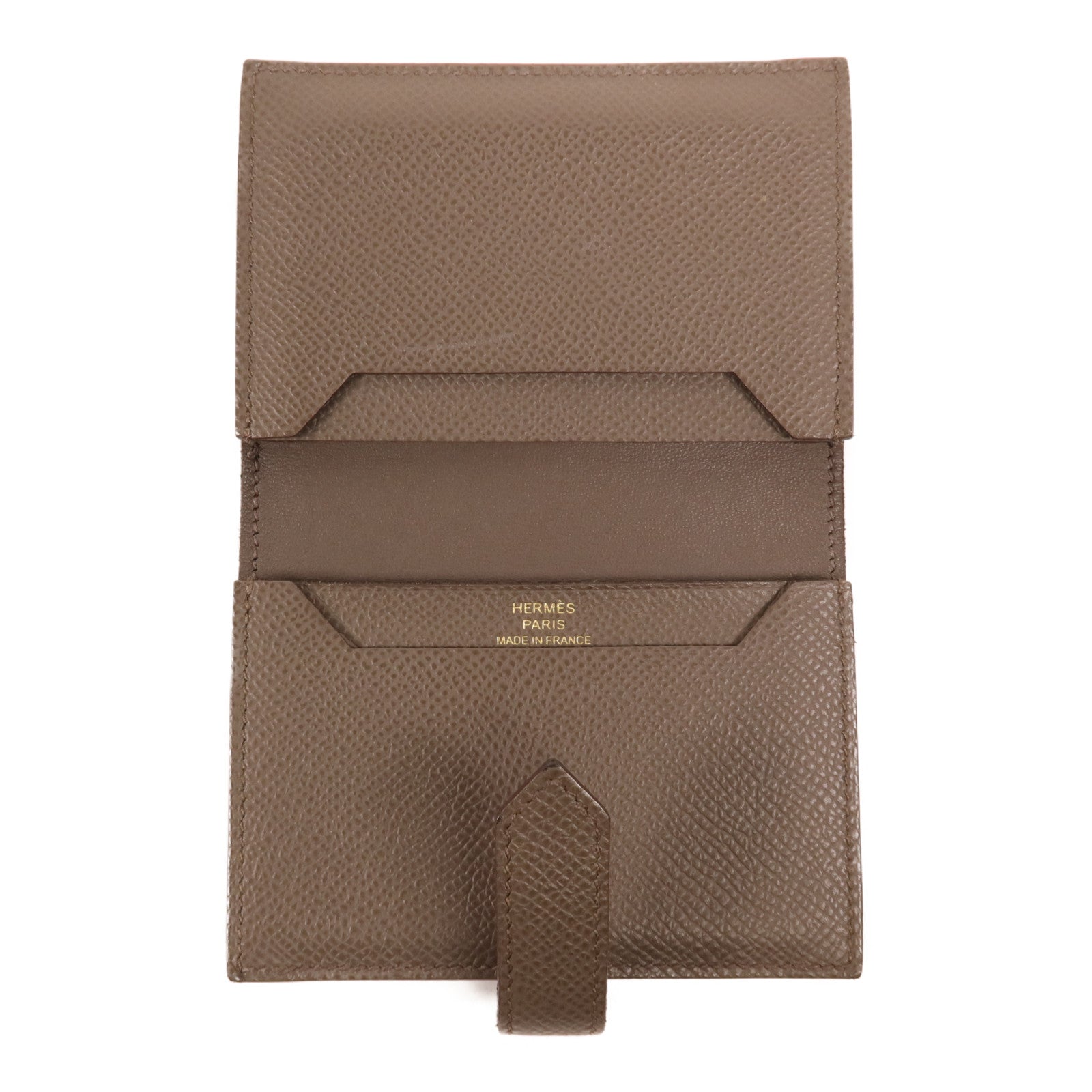 HERMES Epsom皮革Bearn Card Case金扣卡片套Etain