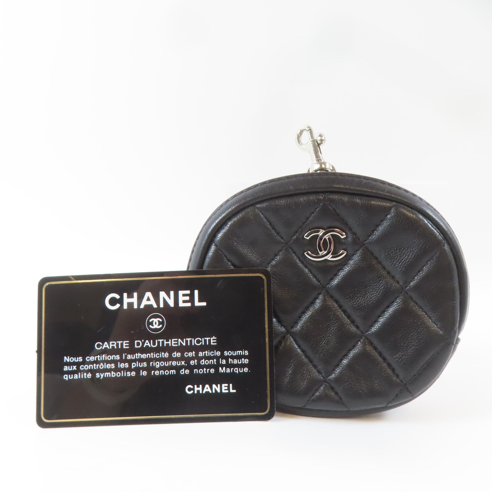 CHANEL 菱格羊皮皮革Coin Bag銀扣零錢包黑色
