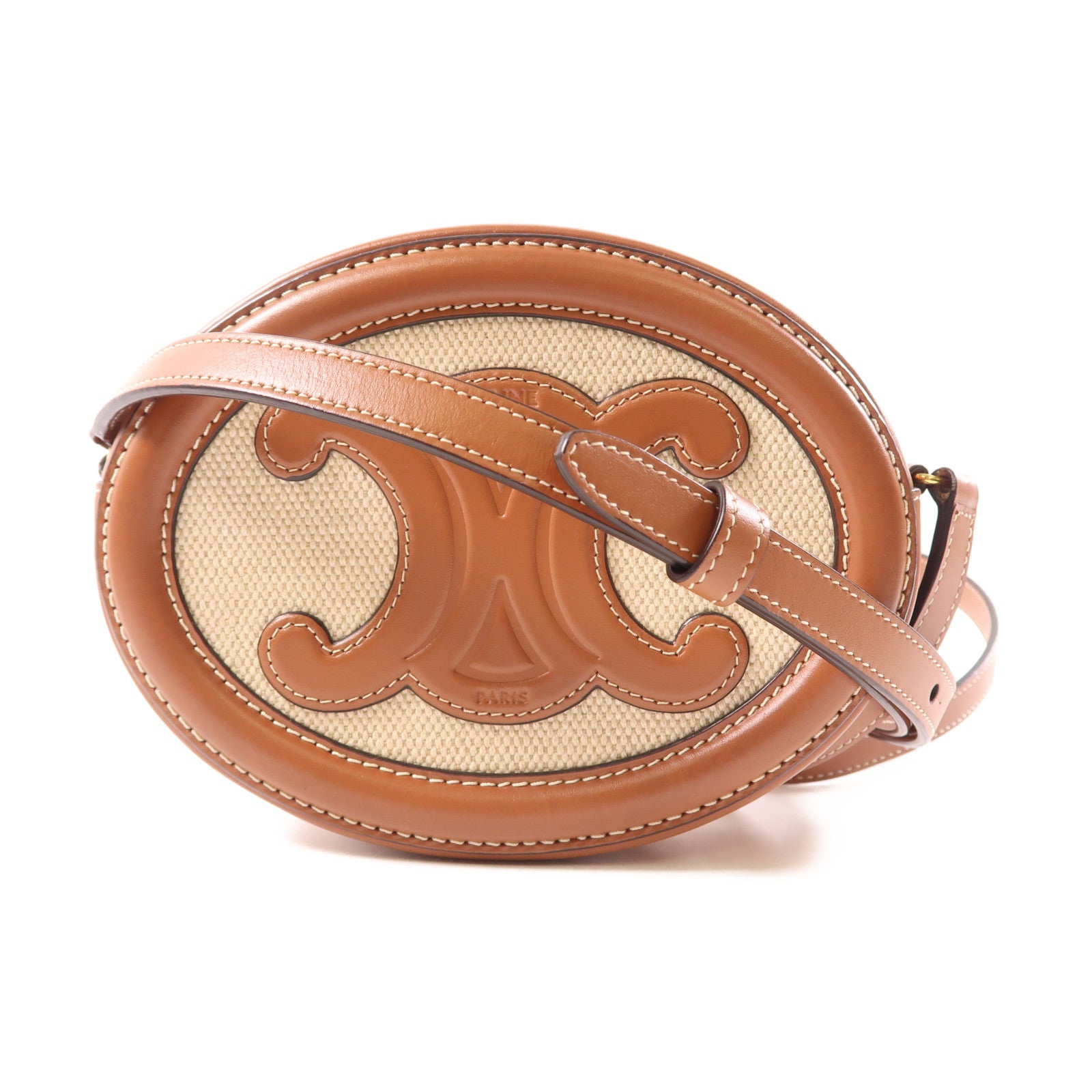 CELINE 牛皮皮革Oval Bag金扣肩背袋棕色