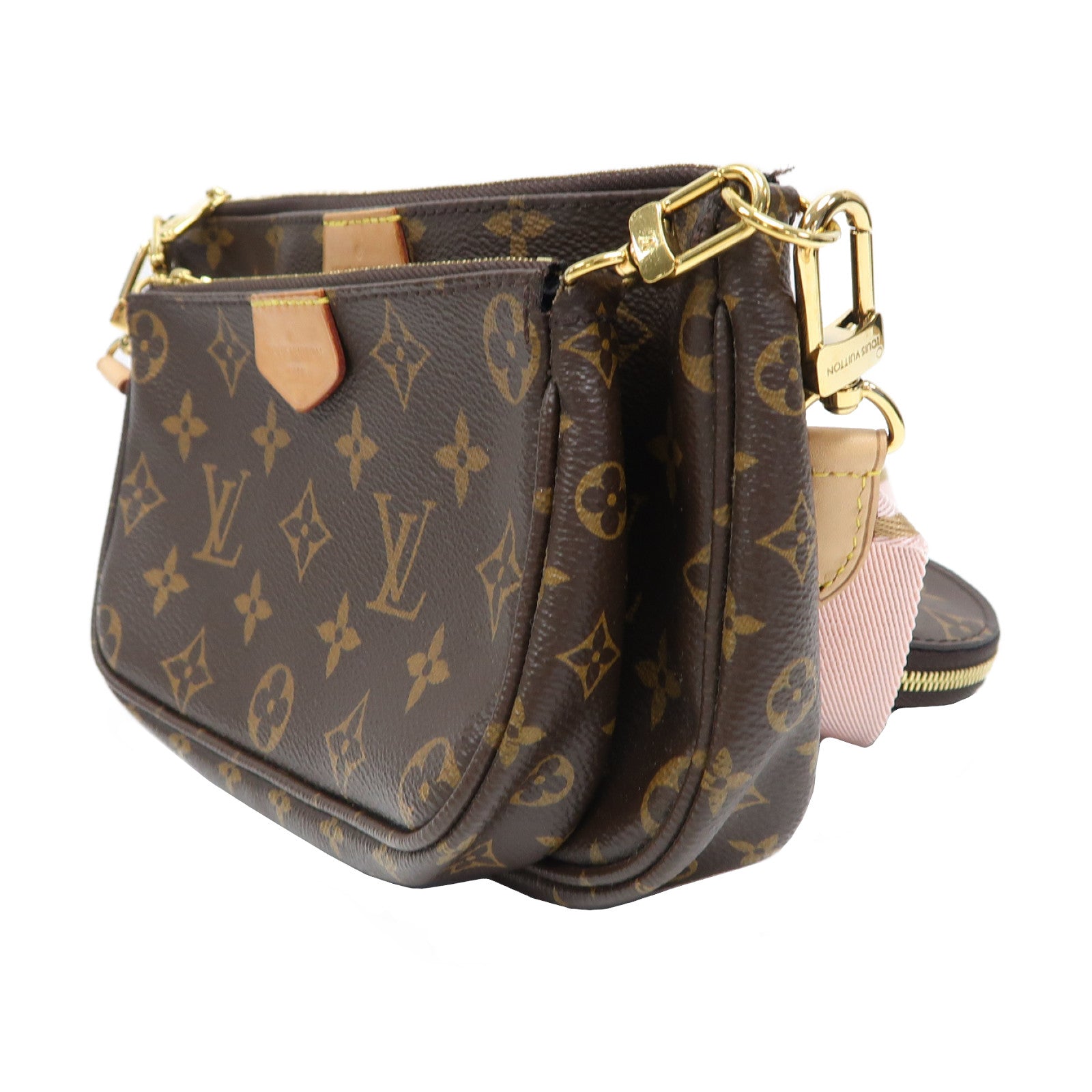 LOUIS VUITTON Monogram Multi Pochette Accessoires金扣手挽肩背兩用袋啡色