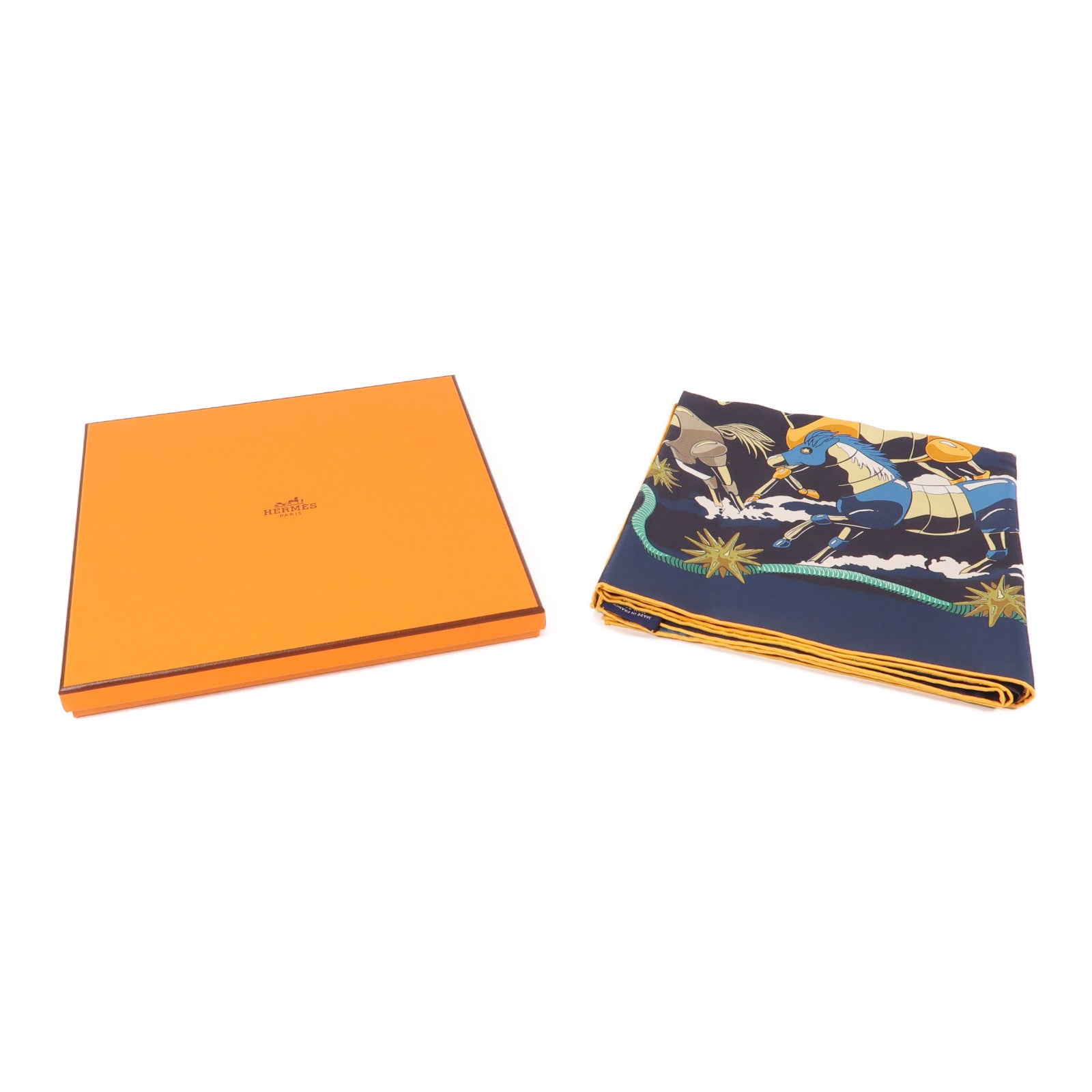 HERMES 絲質Scarf 90x90絲巾藍色