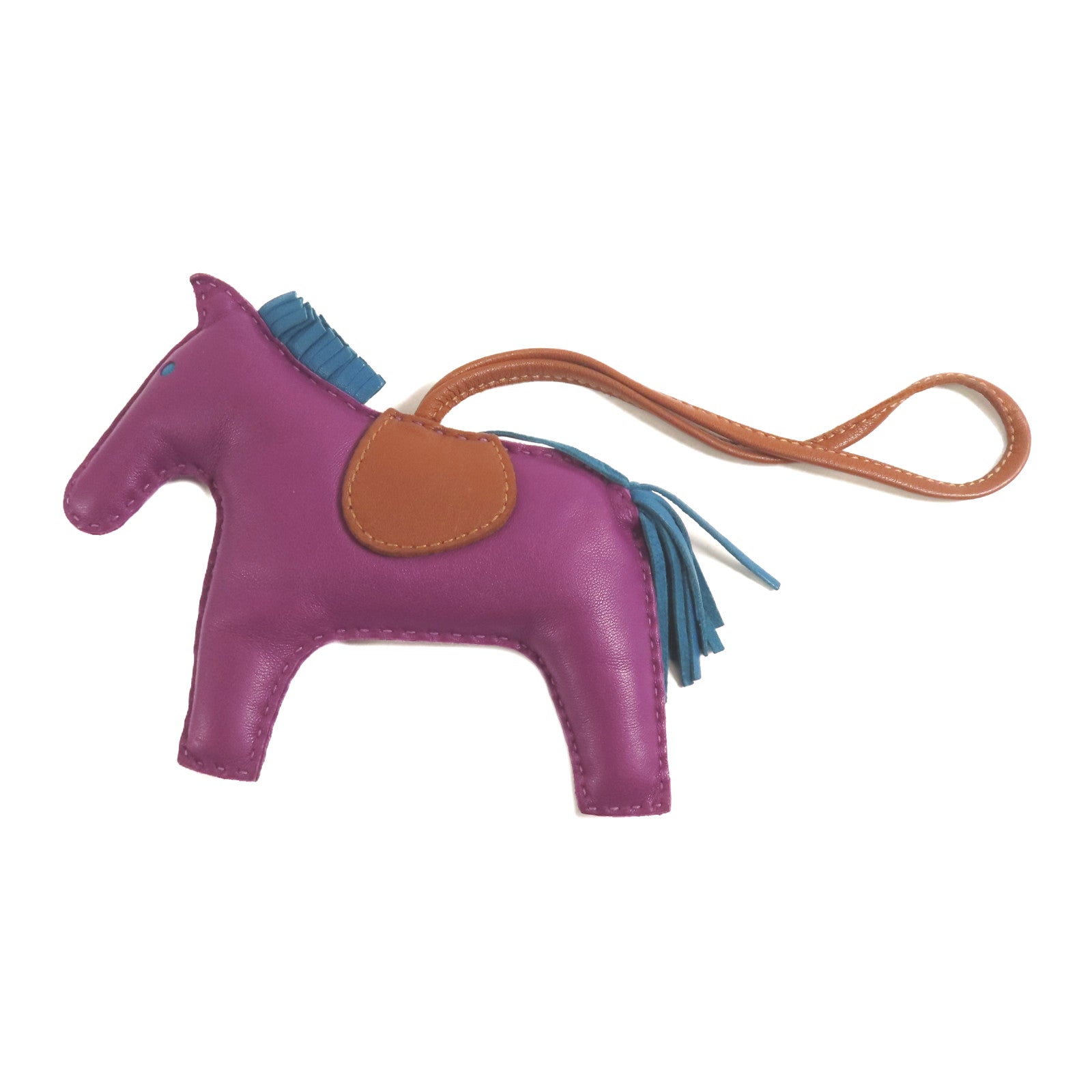 HERMES Milo皮革Rodeo GM掛飾Anemone/Bleu Izmir