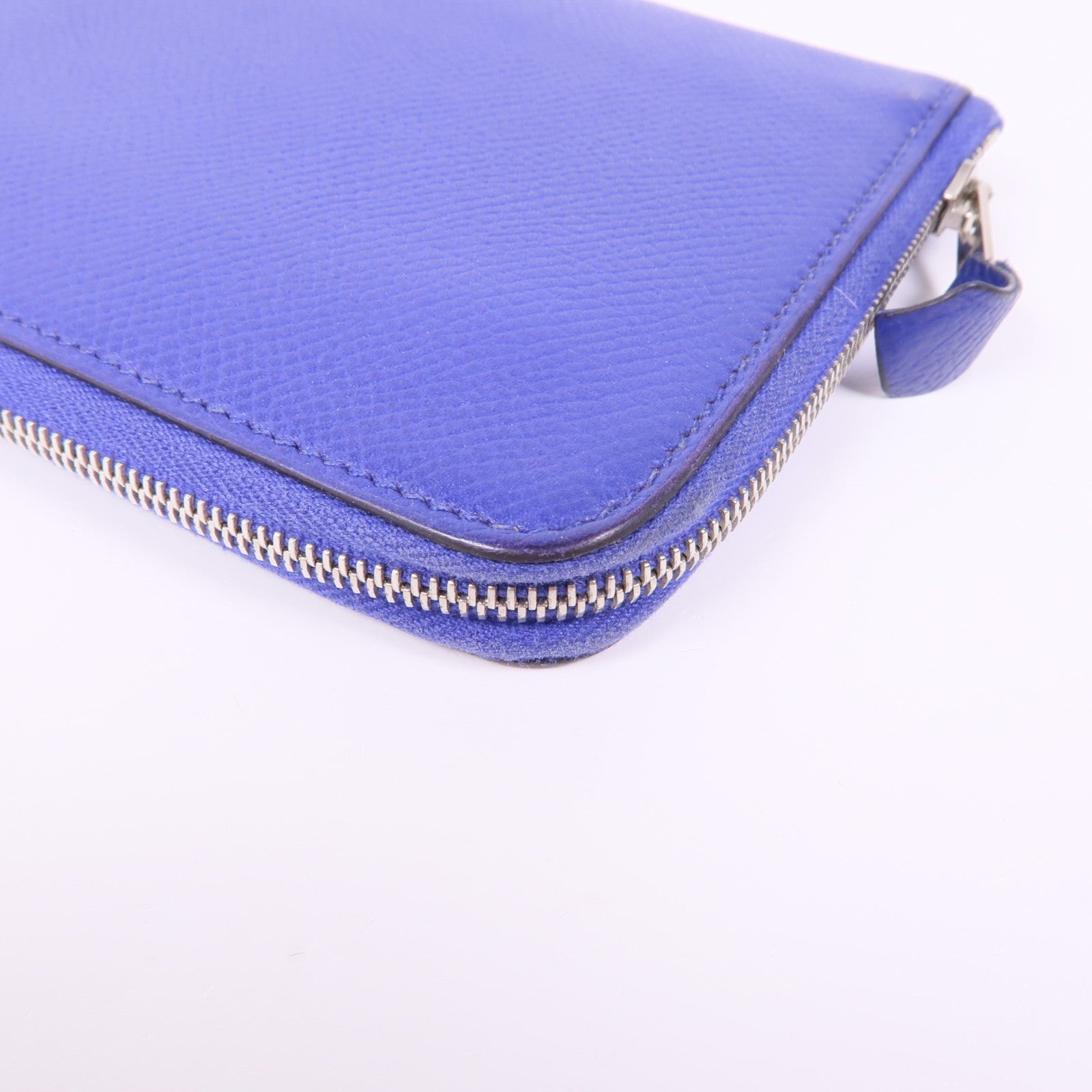 HERMES Epsom皮革Silk In Wallet銀扣長錢包Bleu Electrique