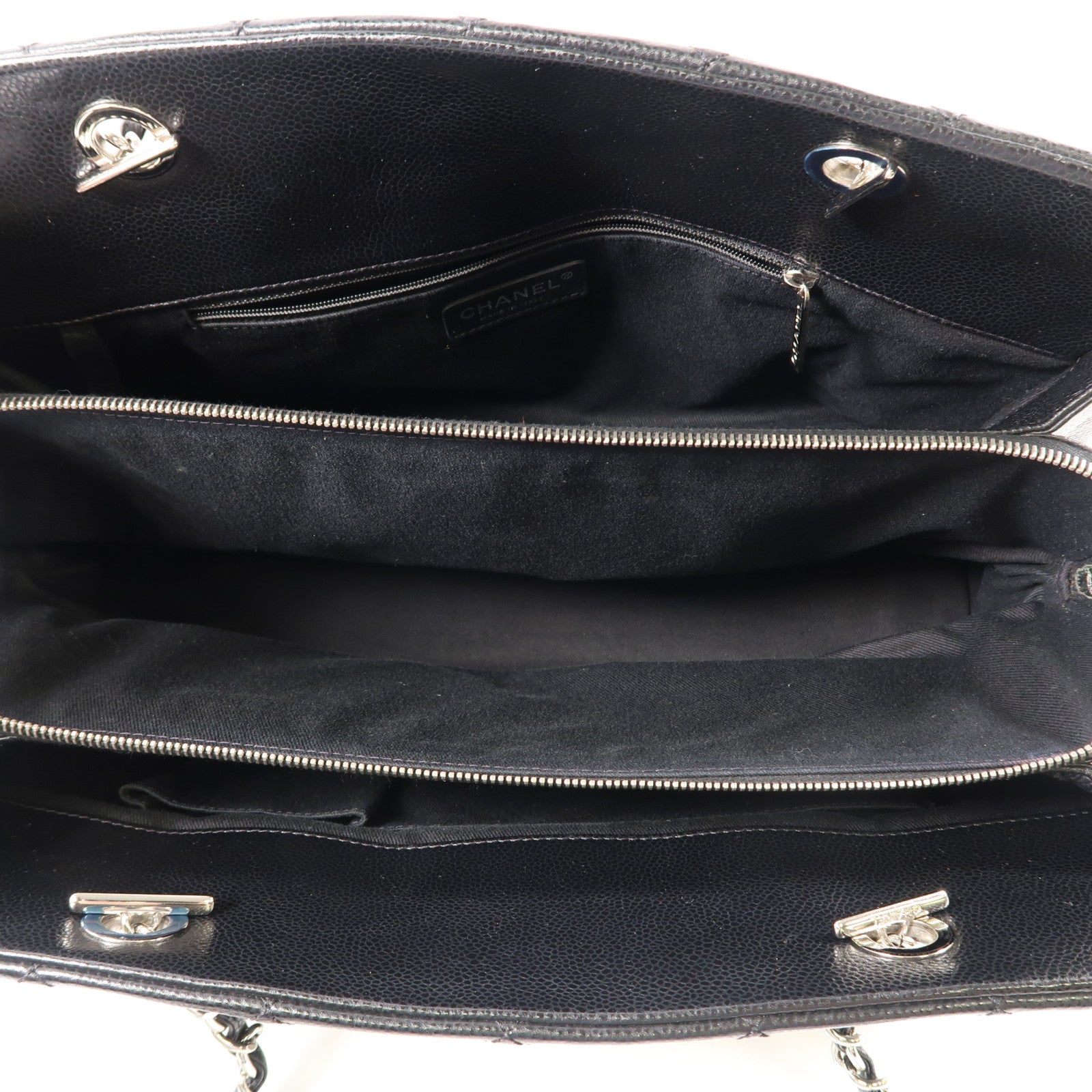 CHANEL 牛皮皮革Chain Shoulder Bag銀扣鏈帶肩背袋黑色