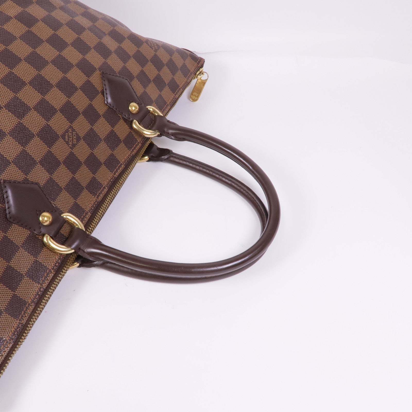 LOUIS VUITTON Damier Saleya MM金扣肩背袋/手挽袋棕色