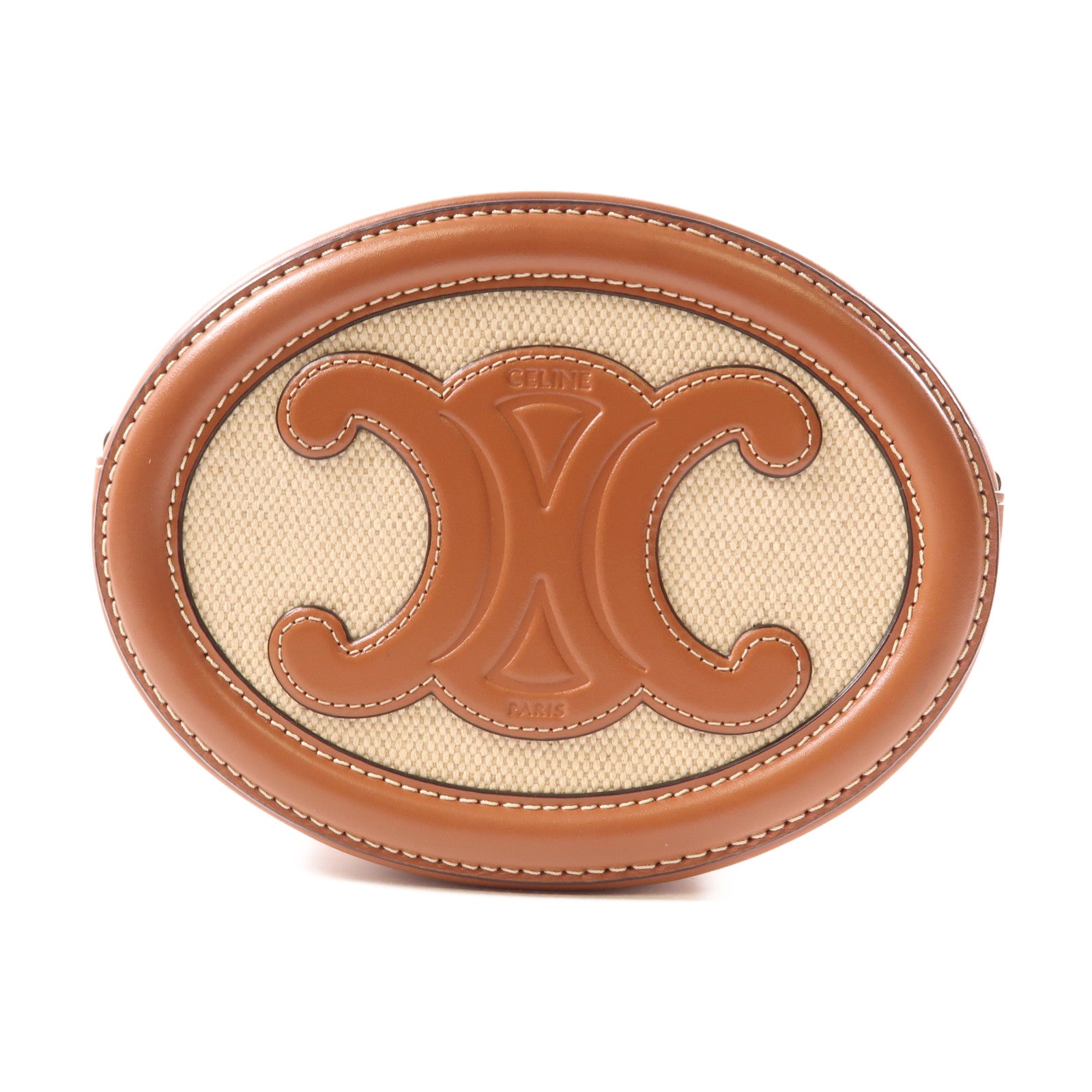 CELINE 牛皮皮革Oval Bag金扣肩背袋棕色