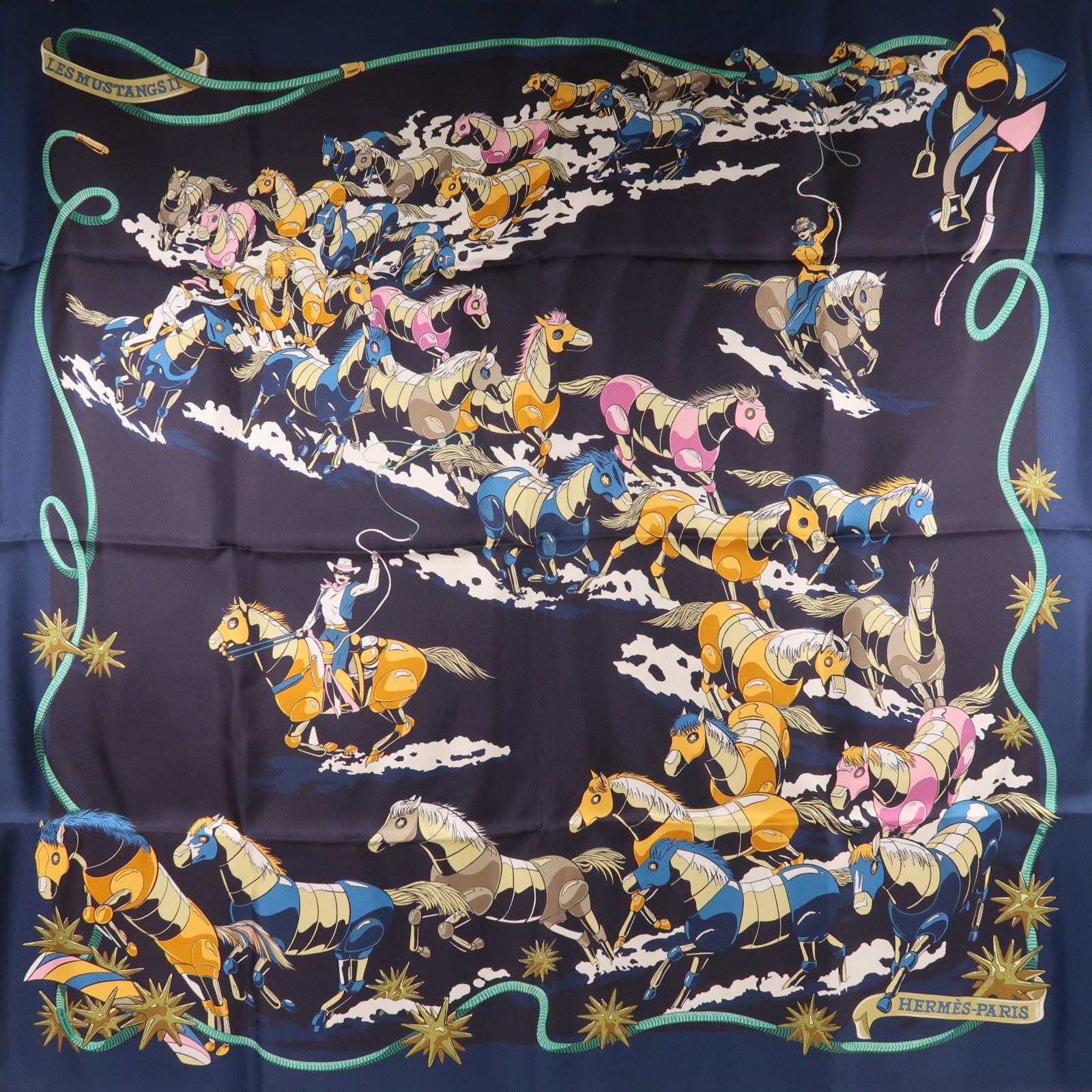HERMES 絲質Scarf 90x90絲巾藍色