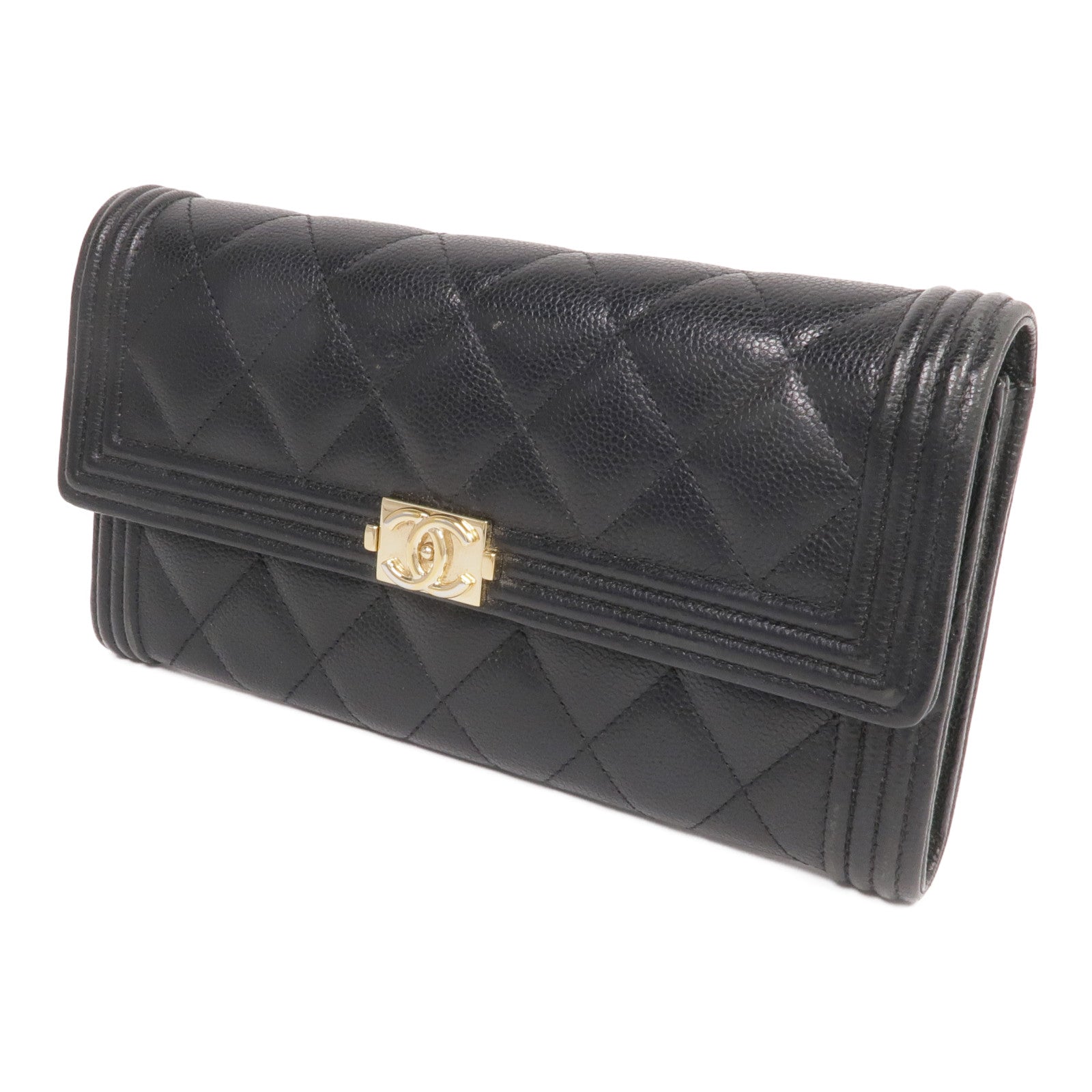 CHANEL 牛皮皮革Boy Long Wallet金扣長錢包