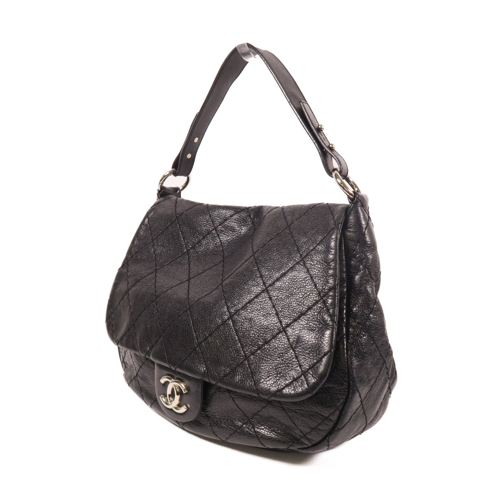 CHANEL 牛皮皮革Shoulder Bag銀扣肩背袋