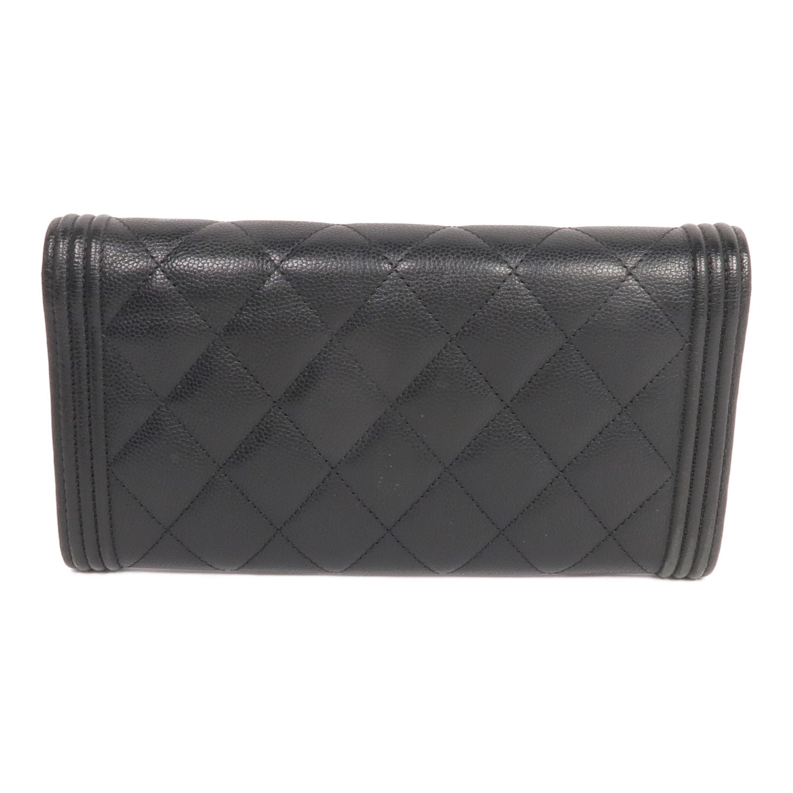 CHANEL 牛皮皮革Boy Long Wallet金扣長錢包