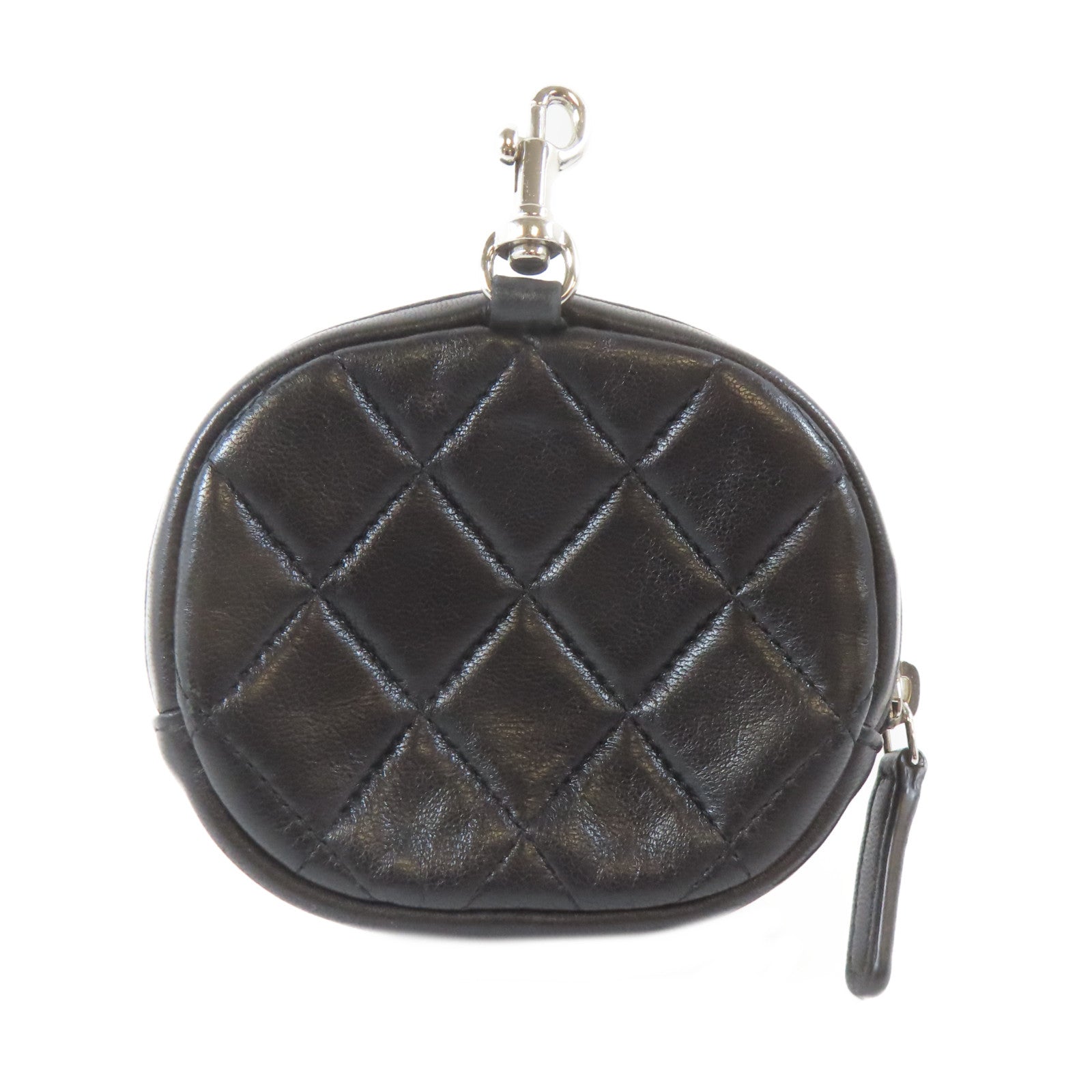 CHANEL 菱格羊皮皮革Coin Bag銀扣零錢包黑色