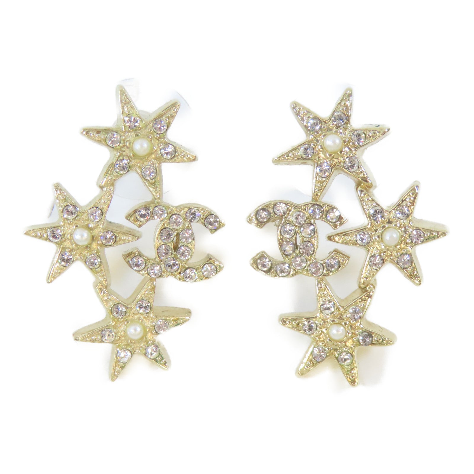 CHANEL 金屬/水晶Pierced Earring耳環金色